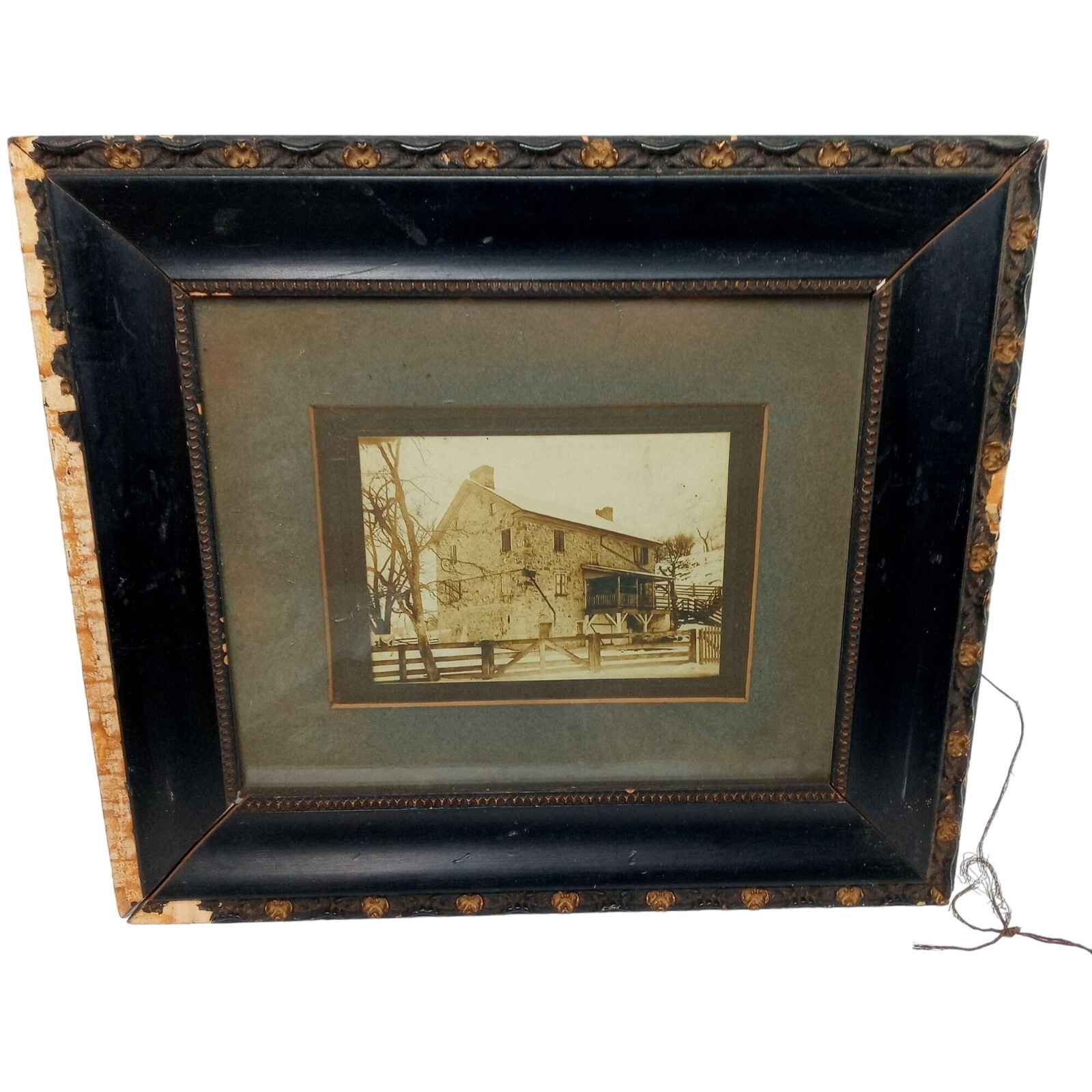 Stone Farmhouse Wall Art Vintage Framed Photograph Antique Frame Black Gold Farm