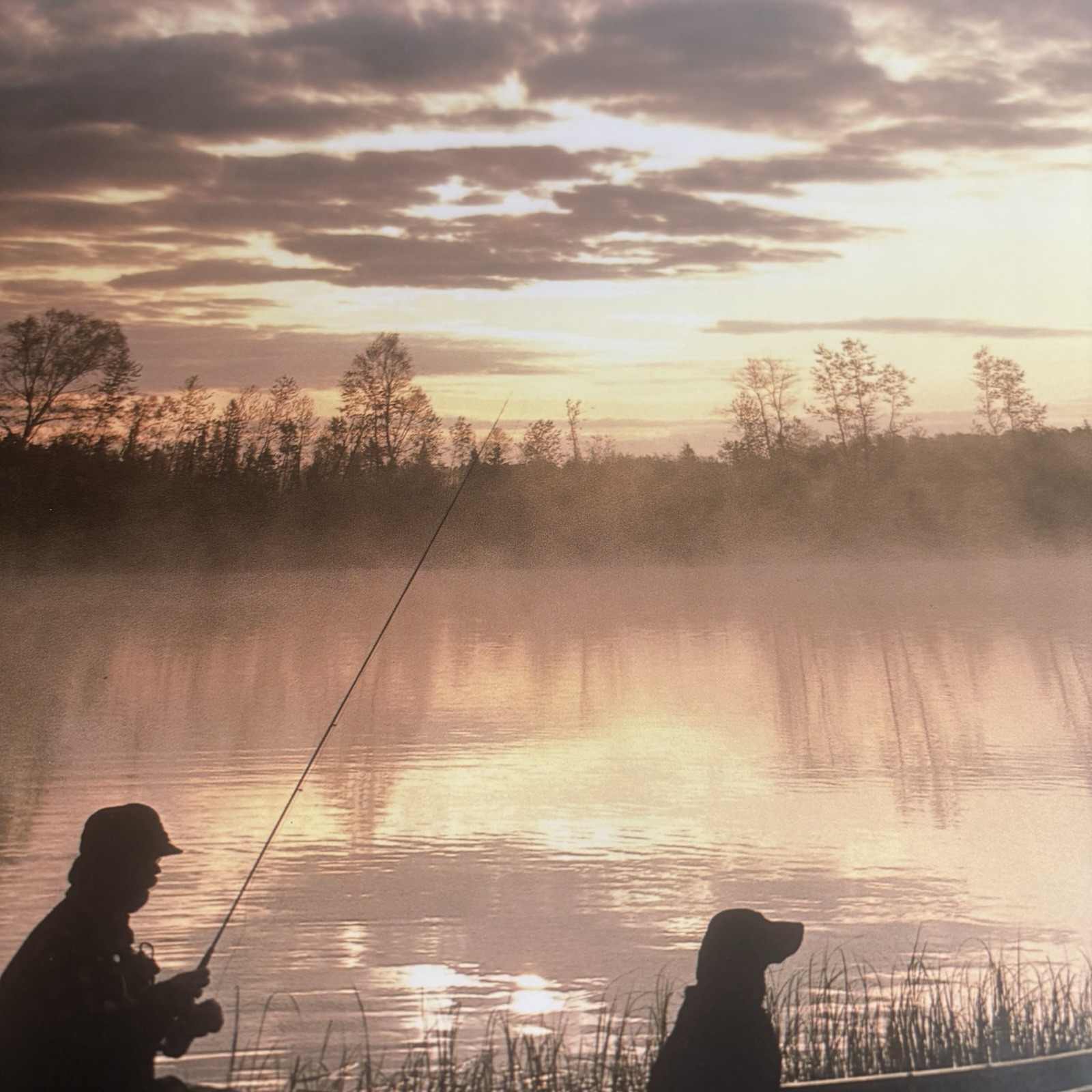 Artwork Wall Art Man Fishing With Dog Boat Water Daniel J Cox 20×16