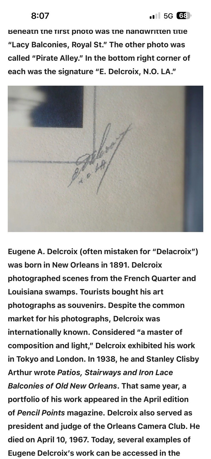 Original Eugene A. Delcroix “Lacy Iron Balconies” & “Old Brulatour Courtyard”