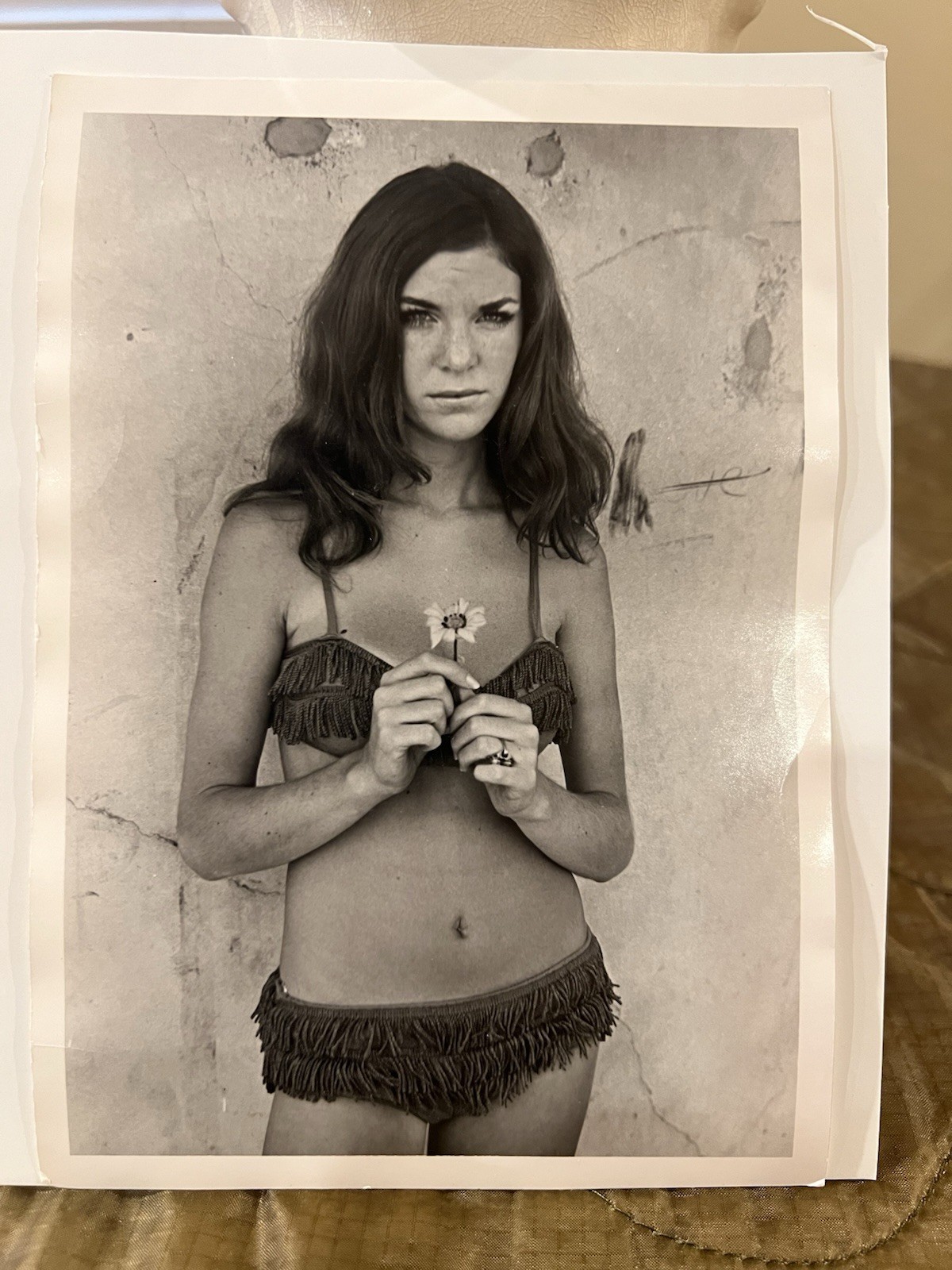 Vintage 1960s Pretty Young Hippie Woman in Bikini w Flower Photo – Sexy Lady