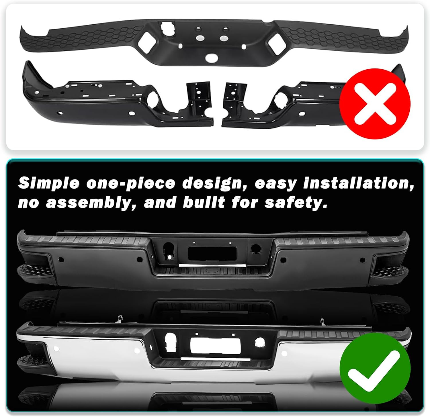Rear Bumper for 2014-2018 Chevy Silverado GMC Sierra 1500 Pickup | Fleetside Bac