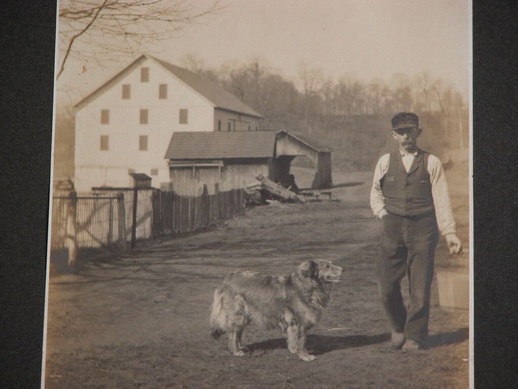 Vtg 1920s 30s B&W Sepia Photograph Farmer w/ Dog American Frontier