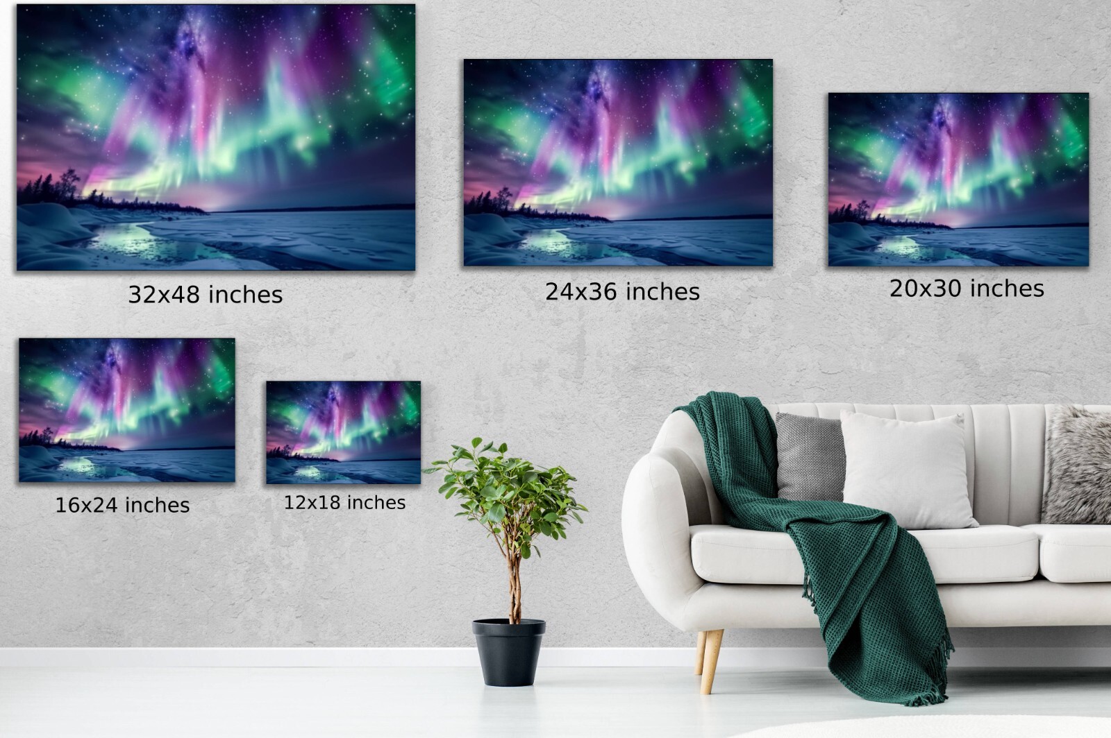Northern Lights Aurora Borealis Photography, Snowy Alaska Landscape Nature Print