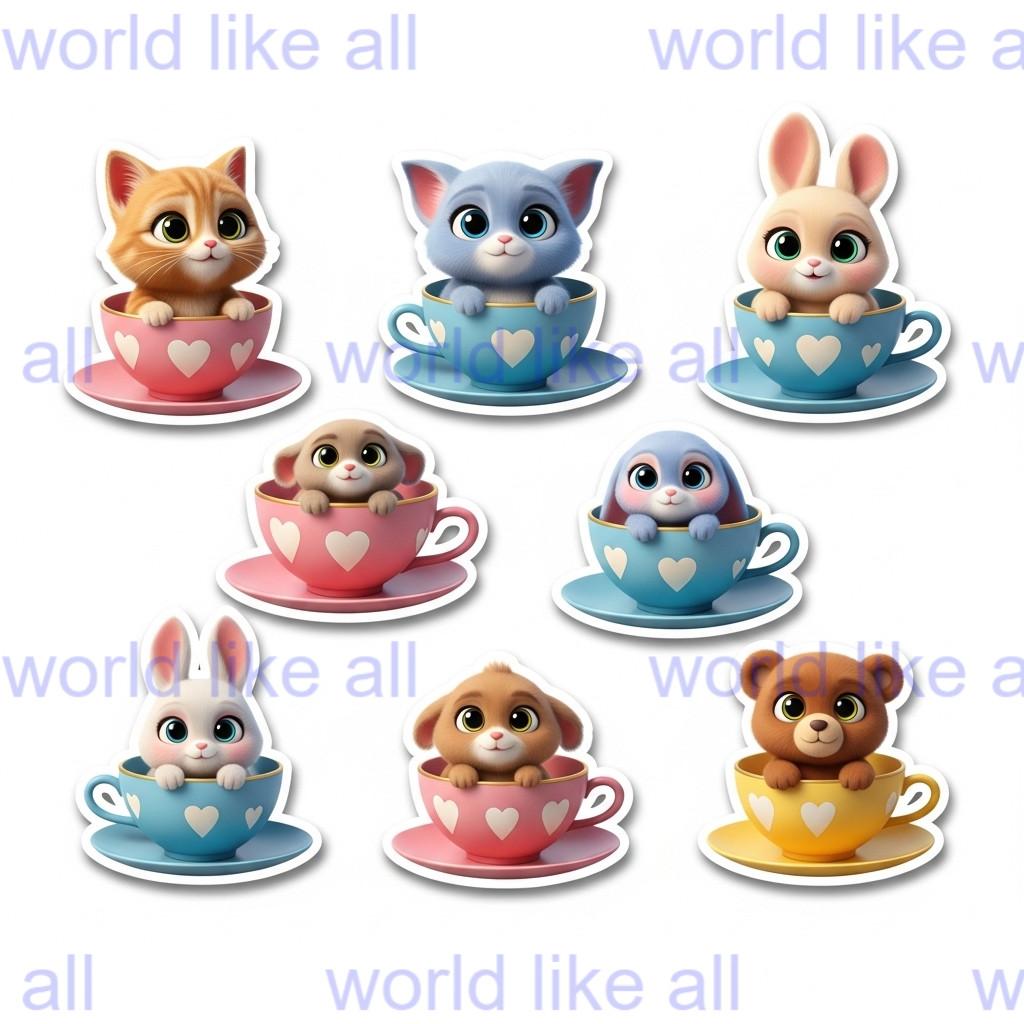 15x Cute Kids Stickers Bundle: 3D Pixar Style | School & Copybook Digital Art 4K