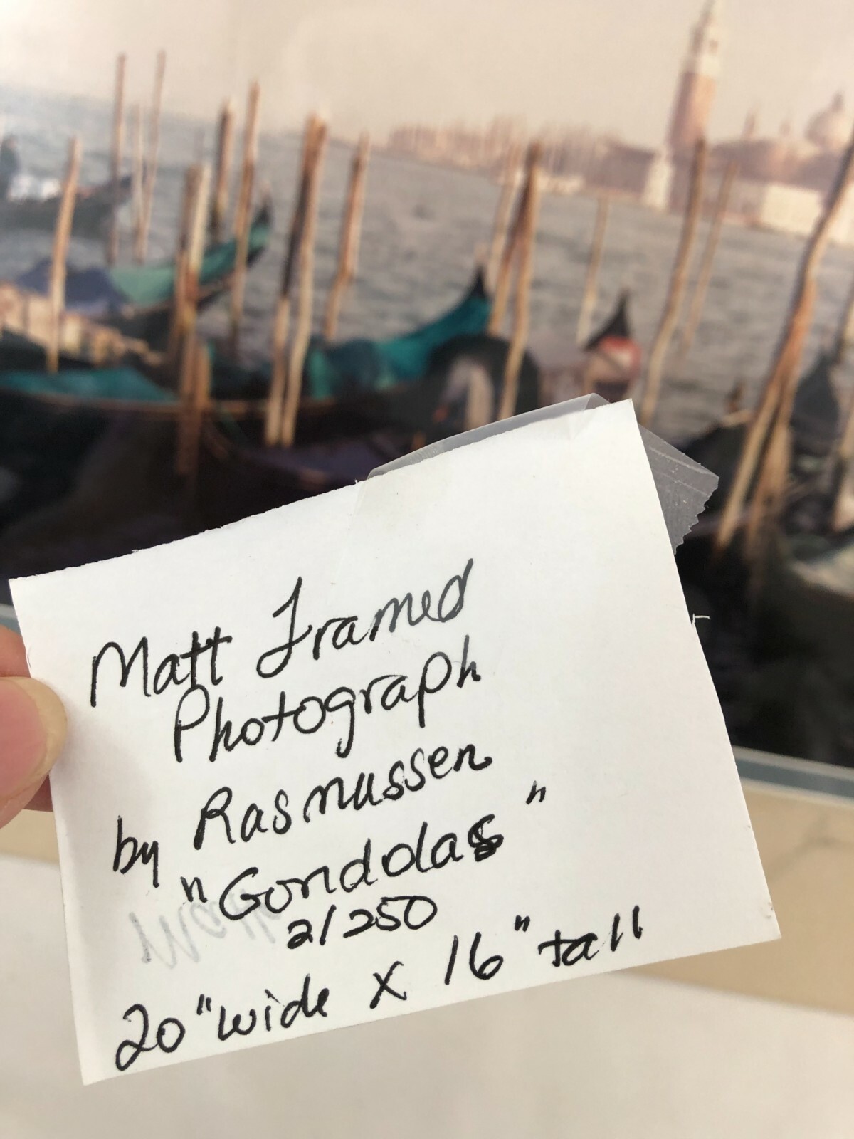 #383 “Gondolas” Venice Italy Matt Framed Signed Photograph by James A. Rasmussen