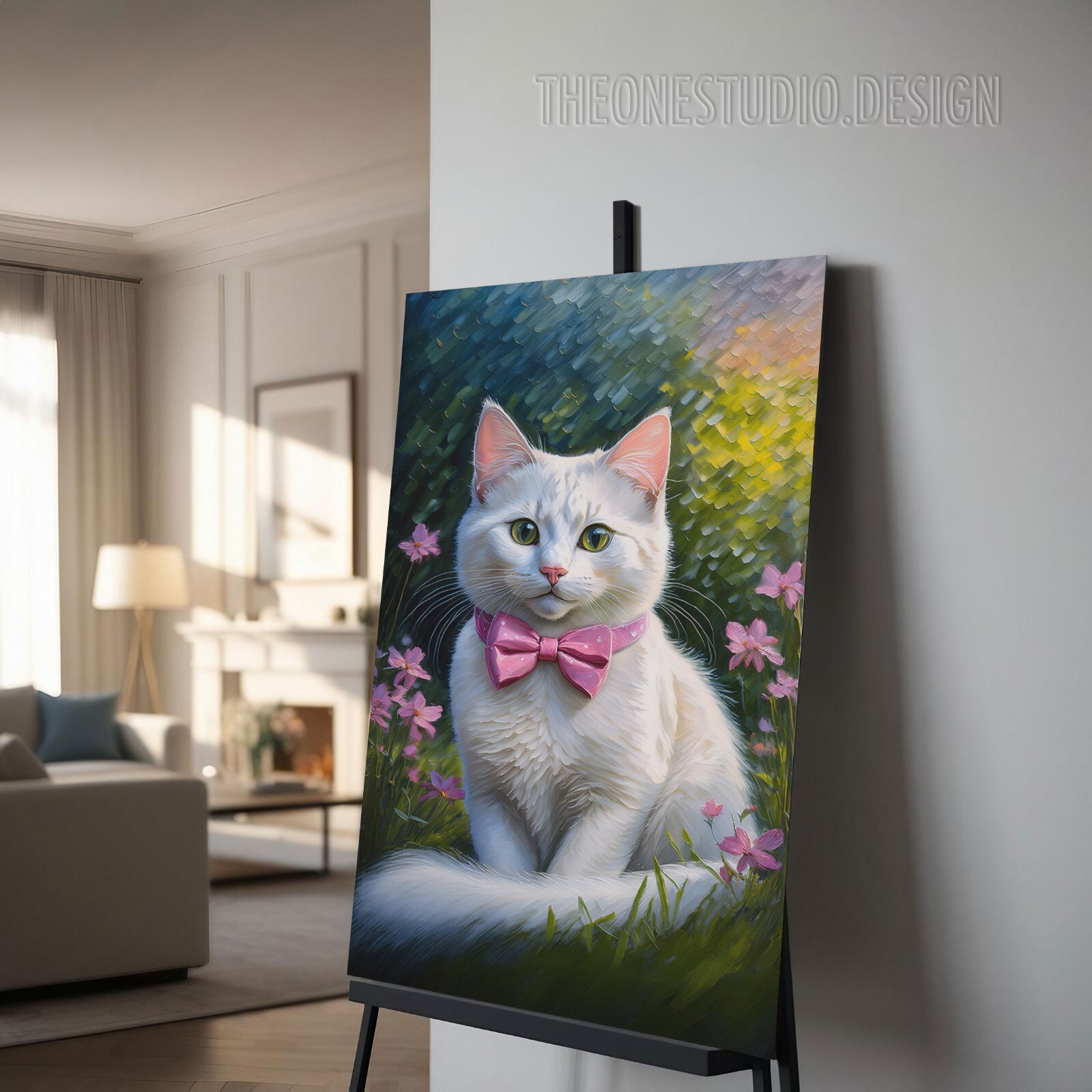 Wall Art Printable Image White Cat Acrylic Canvas Painting Wall Decor