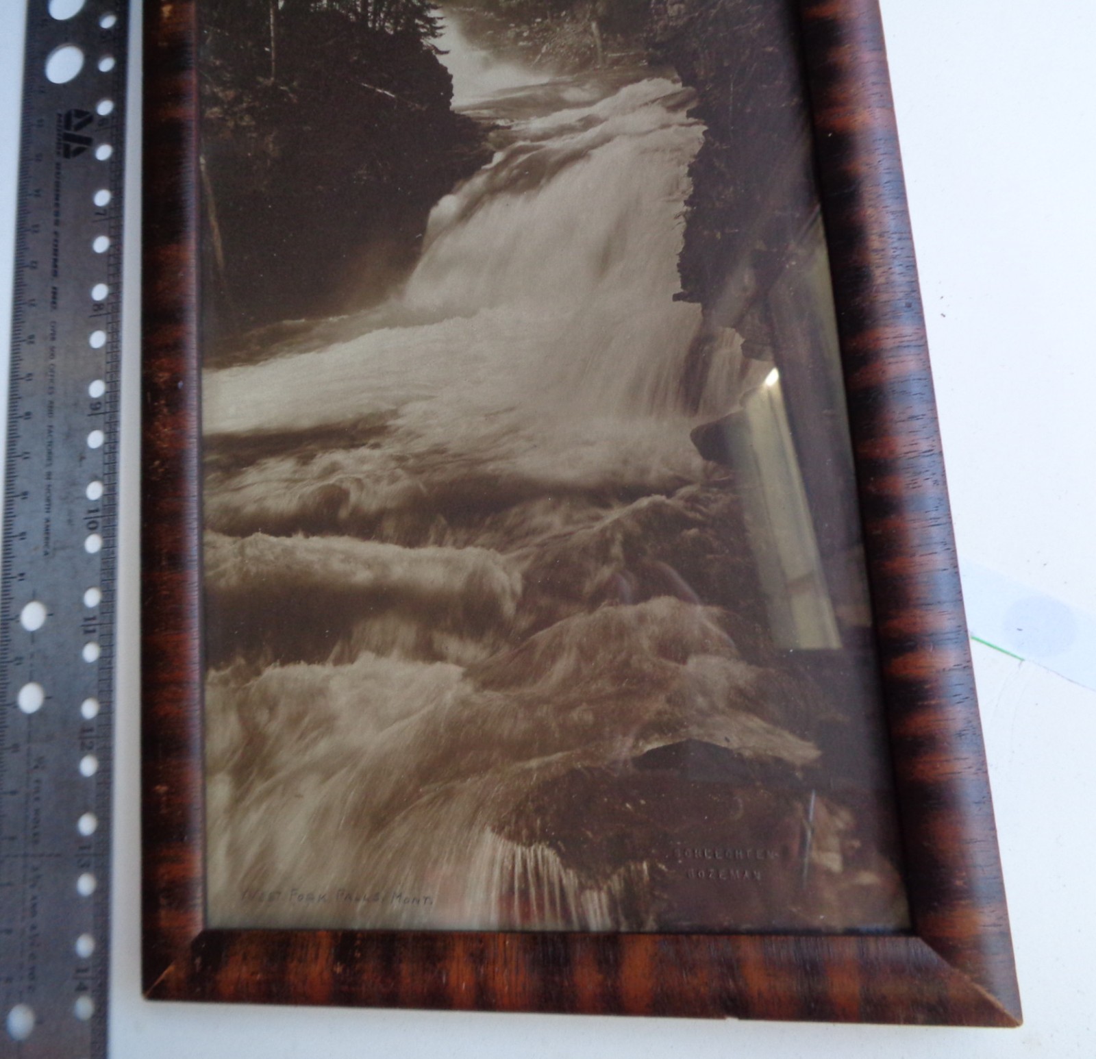 Framed Antique Orig Albert Schlechten Photograph West Fork Falls Bozeman Montana