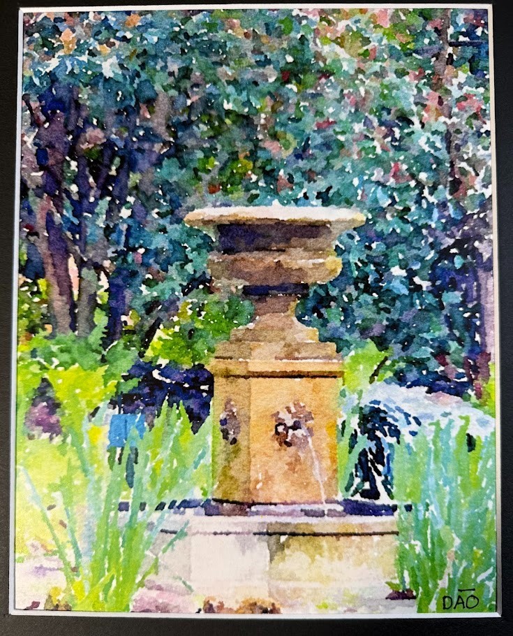 Fountain Digital Watercolor Original Art Photograph 8 X 10 Mat 11 X 14 Signed