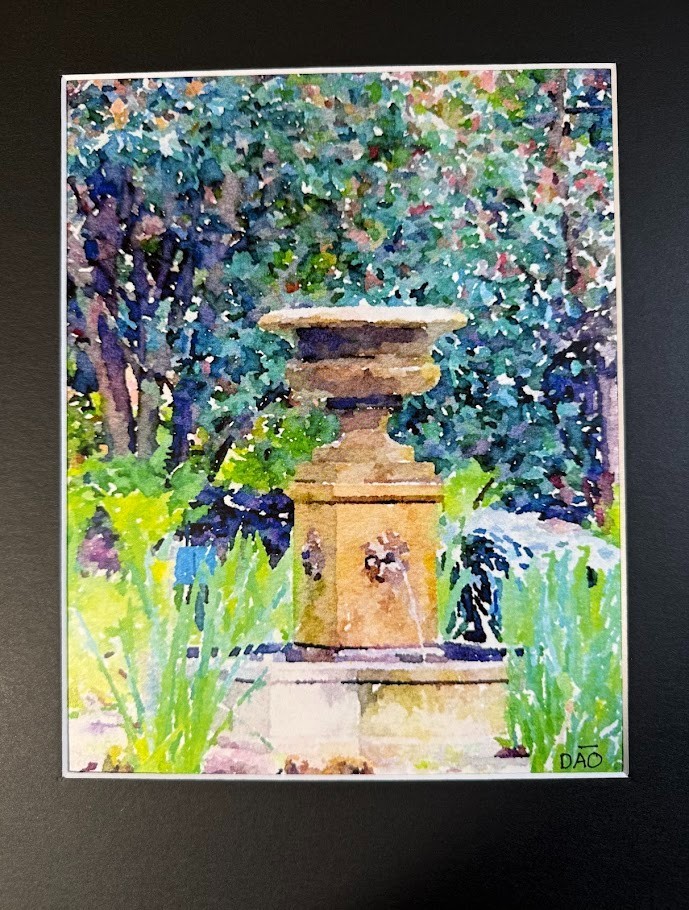 Fountain Digital Watercolor Original Art Photograph 8 X 10 Mat 11 X 14 Signed