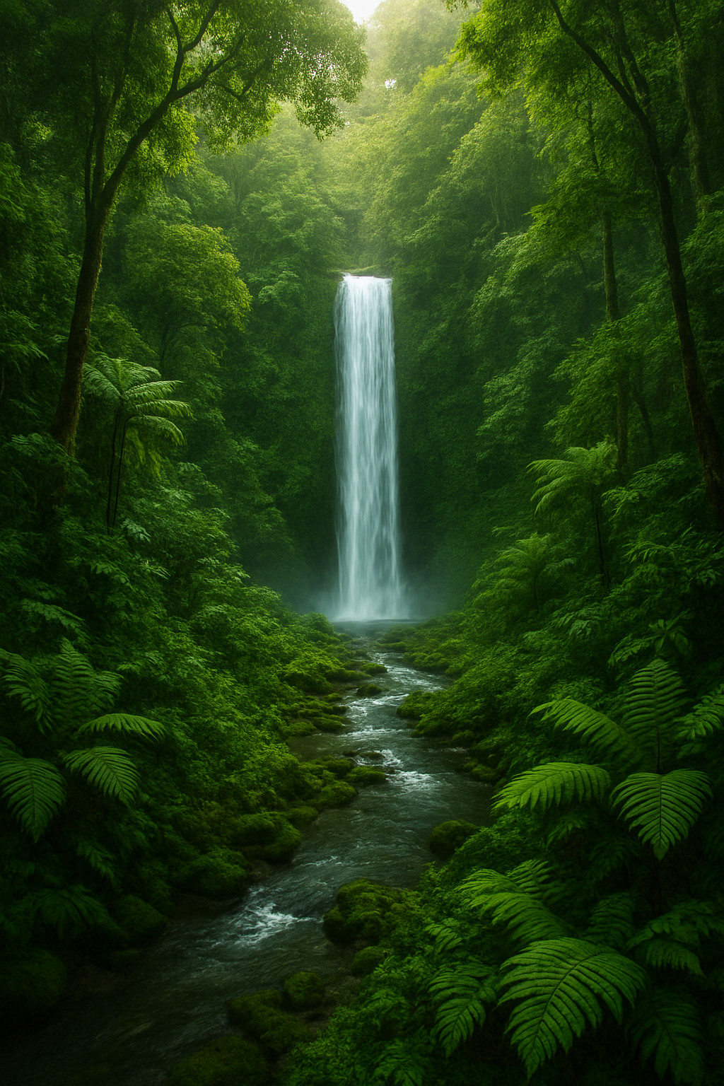 🌿 Green Jungle Waterfall Wall Art – Digital Download | Nature Landscape Canvas