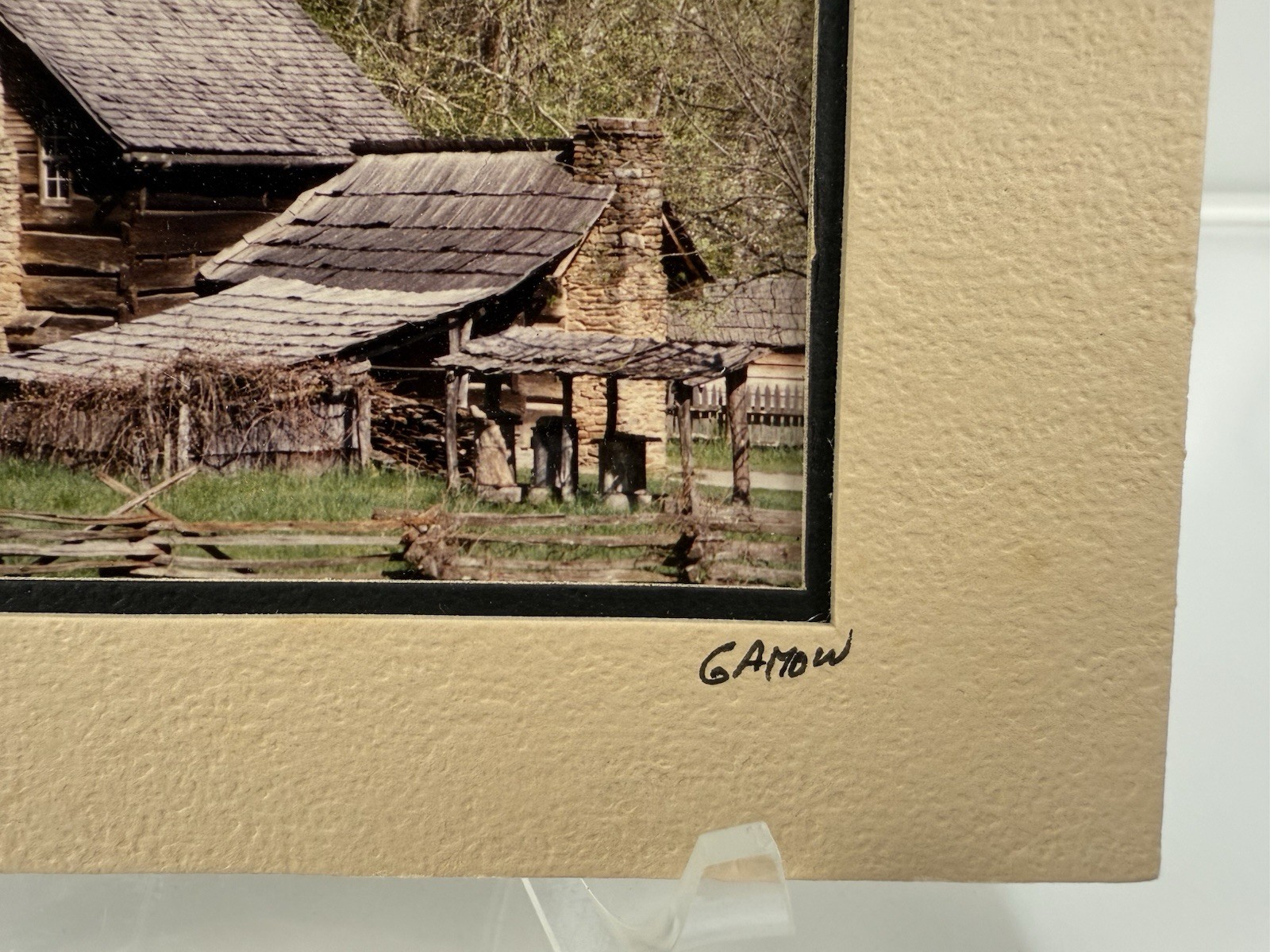 Gamow signed Old Farmhouse in Country Big Chimney Photography Art 5″ x 7″ Mated