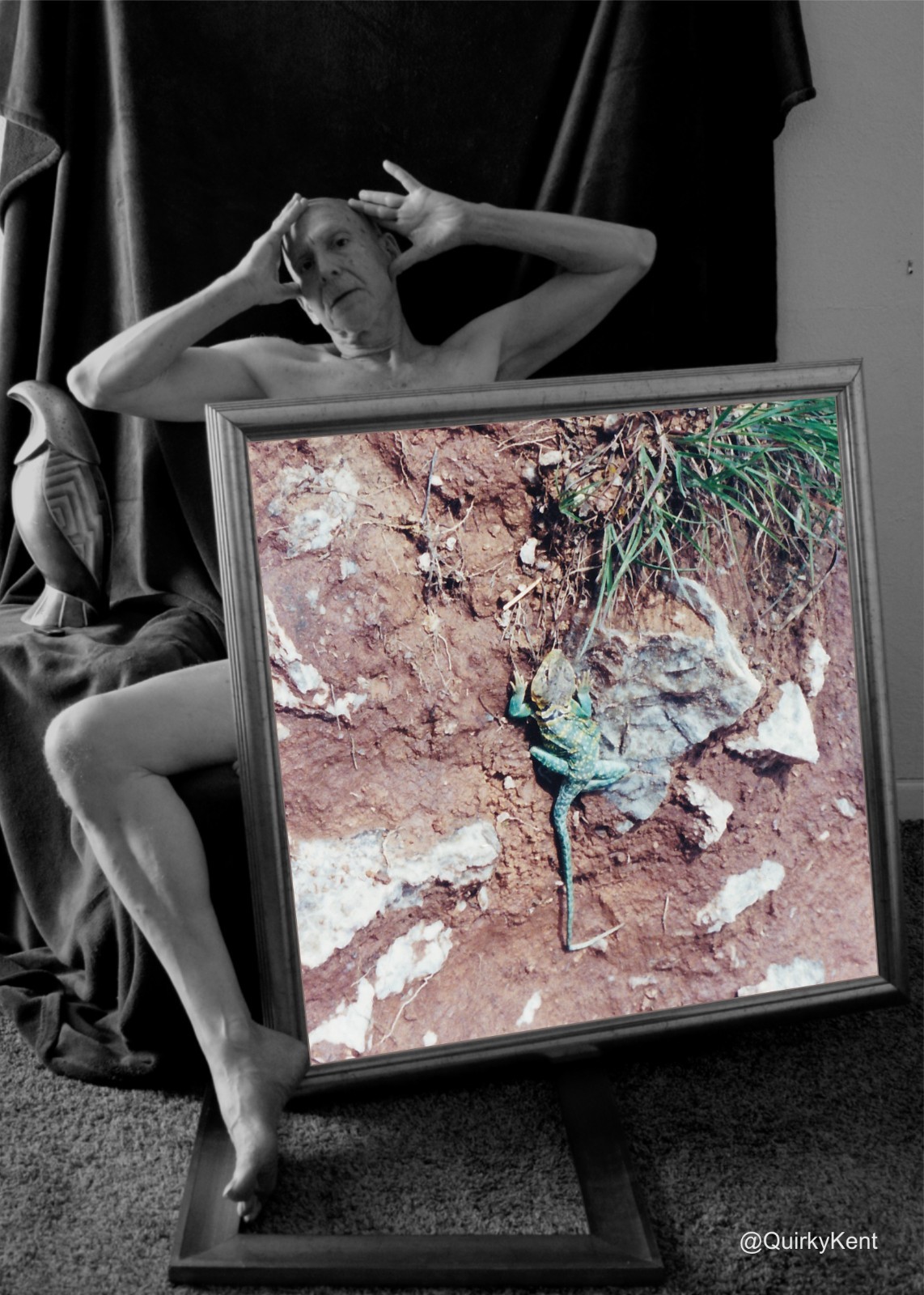 Nude male art model photographs, 1 greyscale, 2 color 5×7″ prints