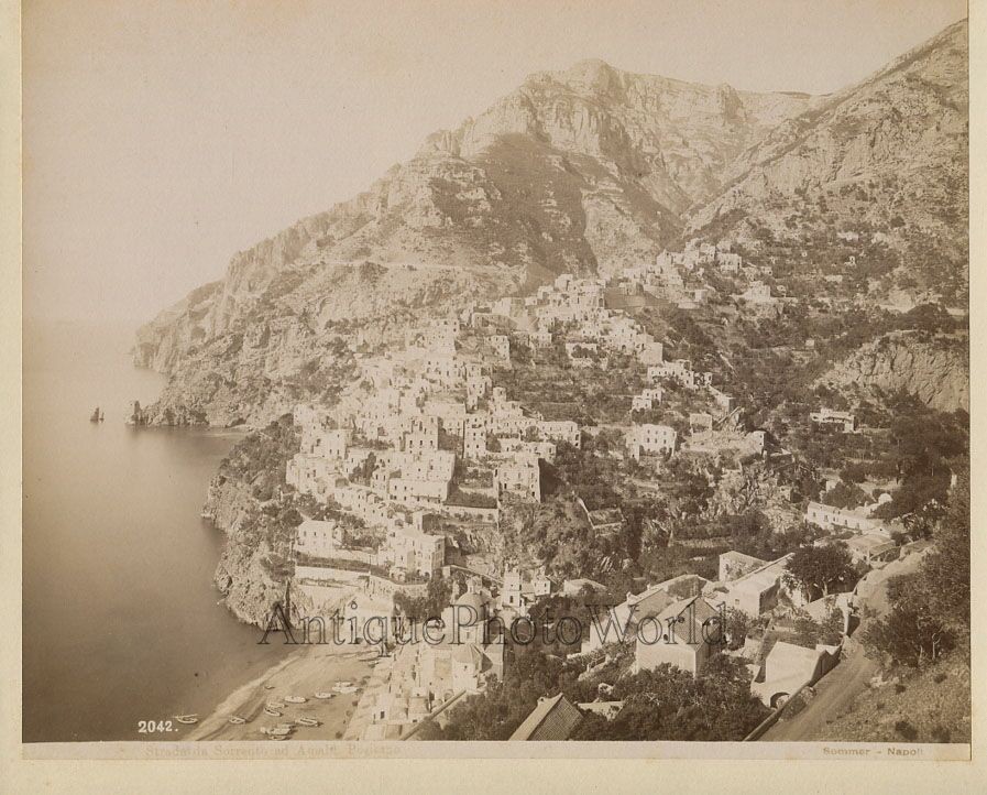 Sorrento Amalfi aerial view Italy antique albumen art photo by Sommer