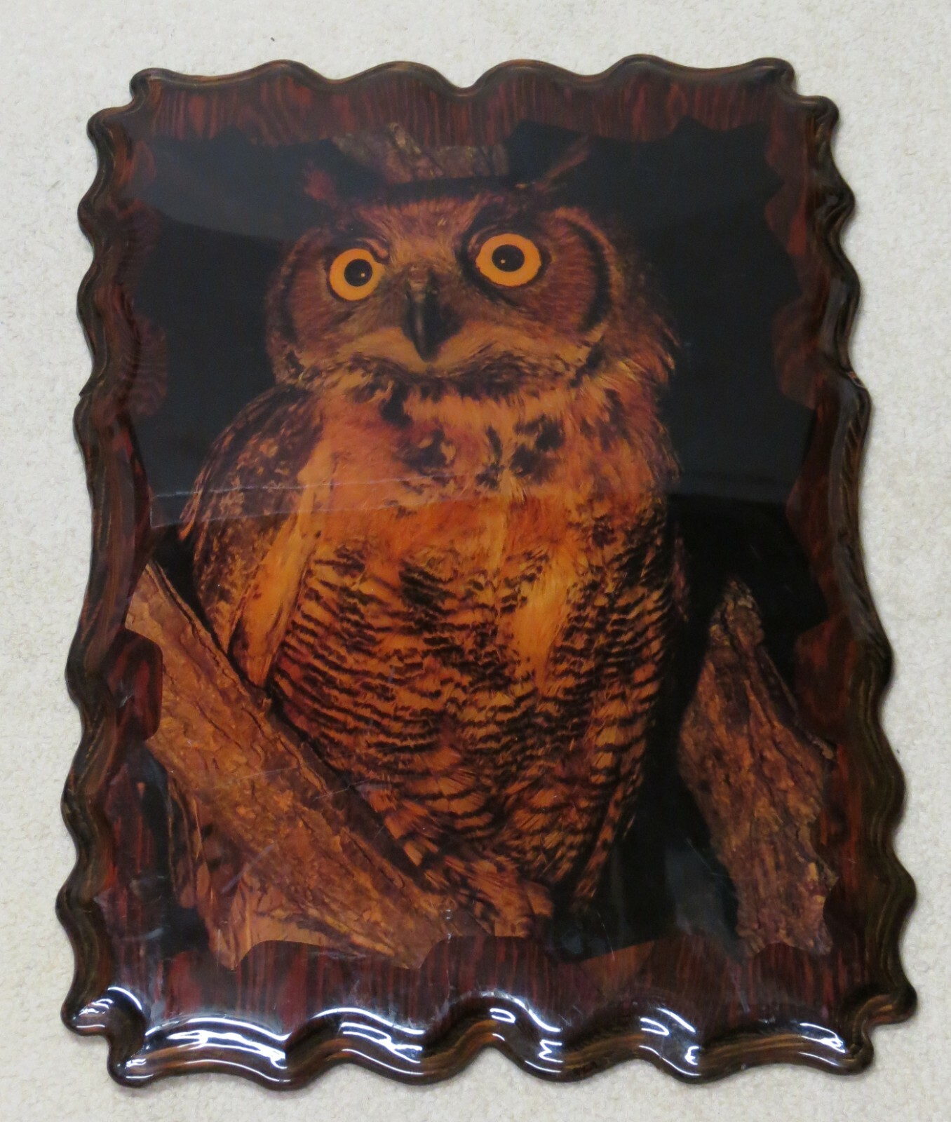 Great Horned Owl Vintage Wall Plaque Photo 15″ x 22″ Wooden High Gloss Finish!