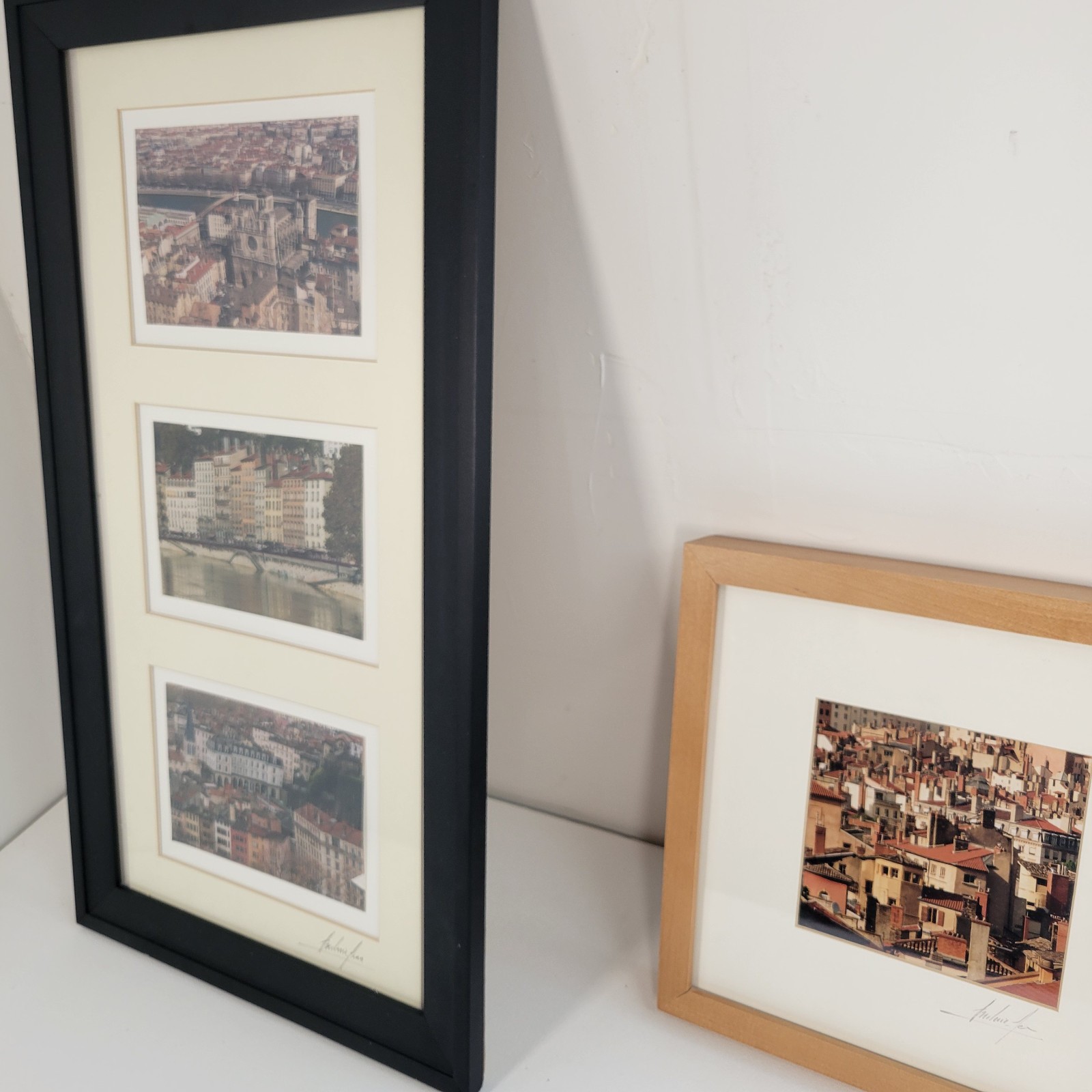 Lot of 2 Frederic Jean Signed Photograph Lyon France Framed Art Set Vieux Lyon