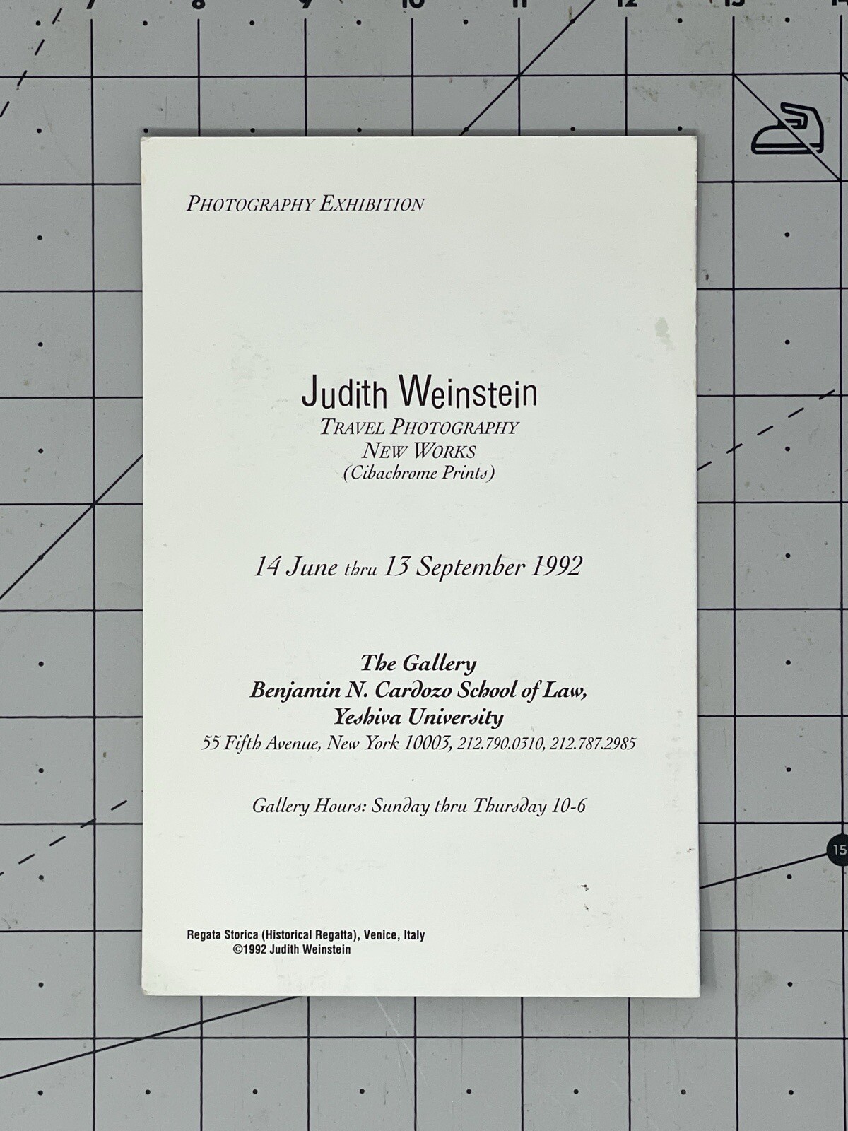 Judith Weinstein Art Show Announcement Card 1992 – Travel Photography Venice