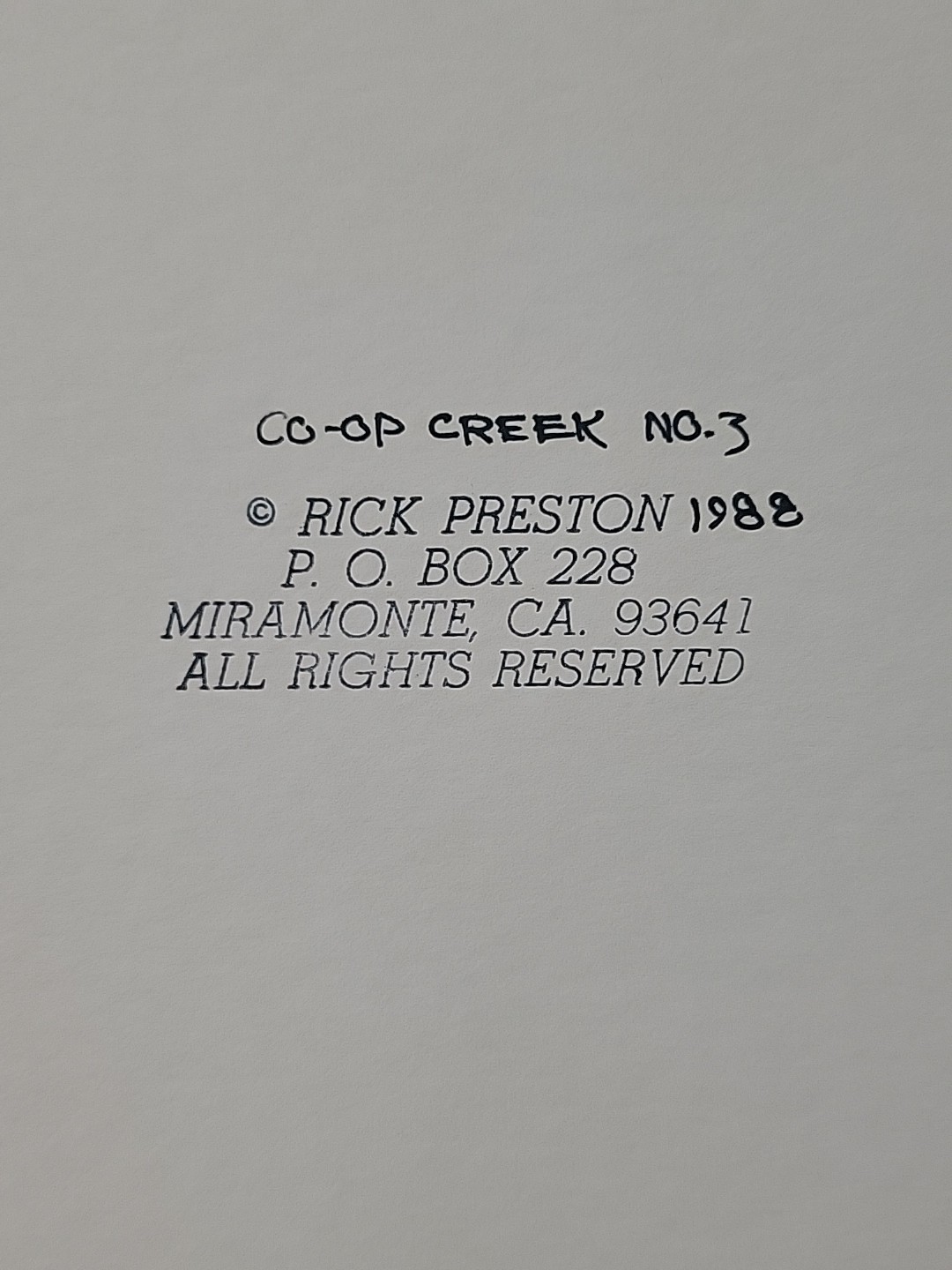 “Co-Op Creek” by Rick Preston 1988 #3, matted and signed,NO FRAME.