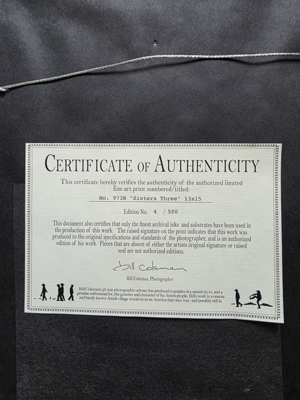 Bill Coleman Amish Photography Framed w/ Authenticity Certificates Set Of 3