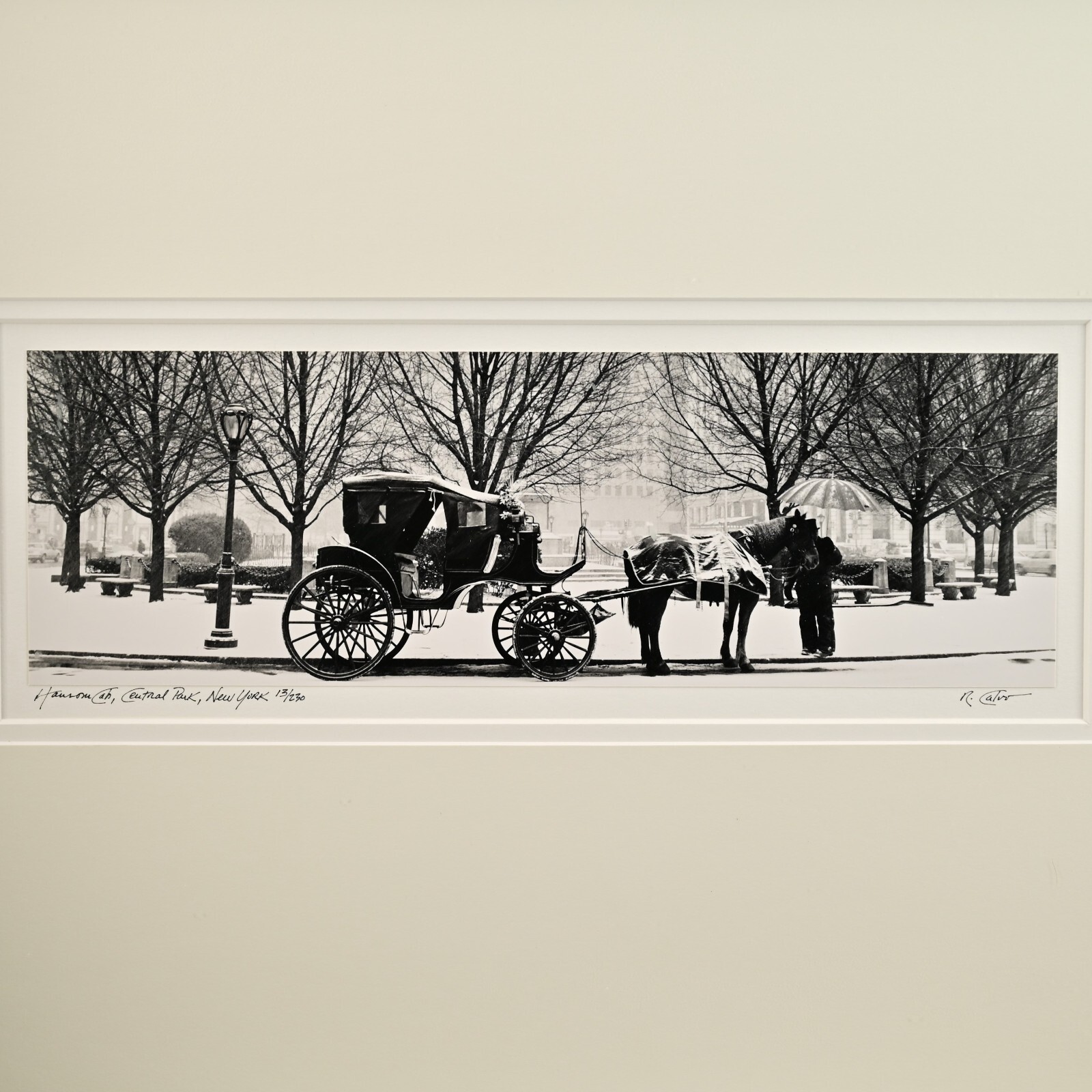 RICHARD CALVO Original Vintage Signed Central Park NY Horse Carriage Photograph
