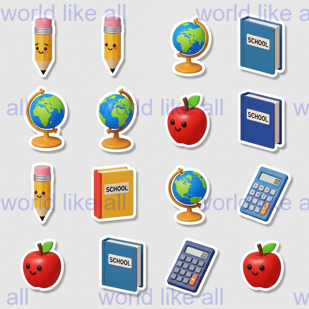 15x Cute Kids Stickers Bundle: 3D Pixar Style | School & Copybook Digital Art 4K