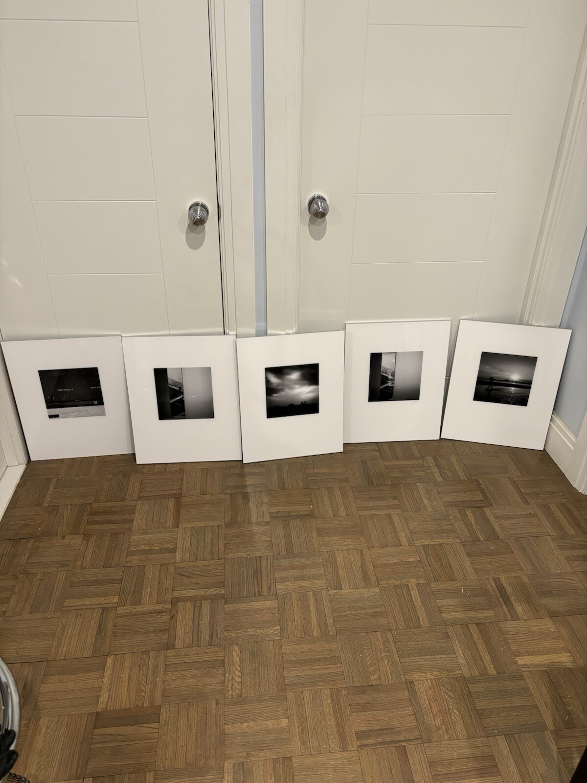 Set Of 2 Black & White, Signed, photography art, Thin Metal Frame, White Mat