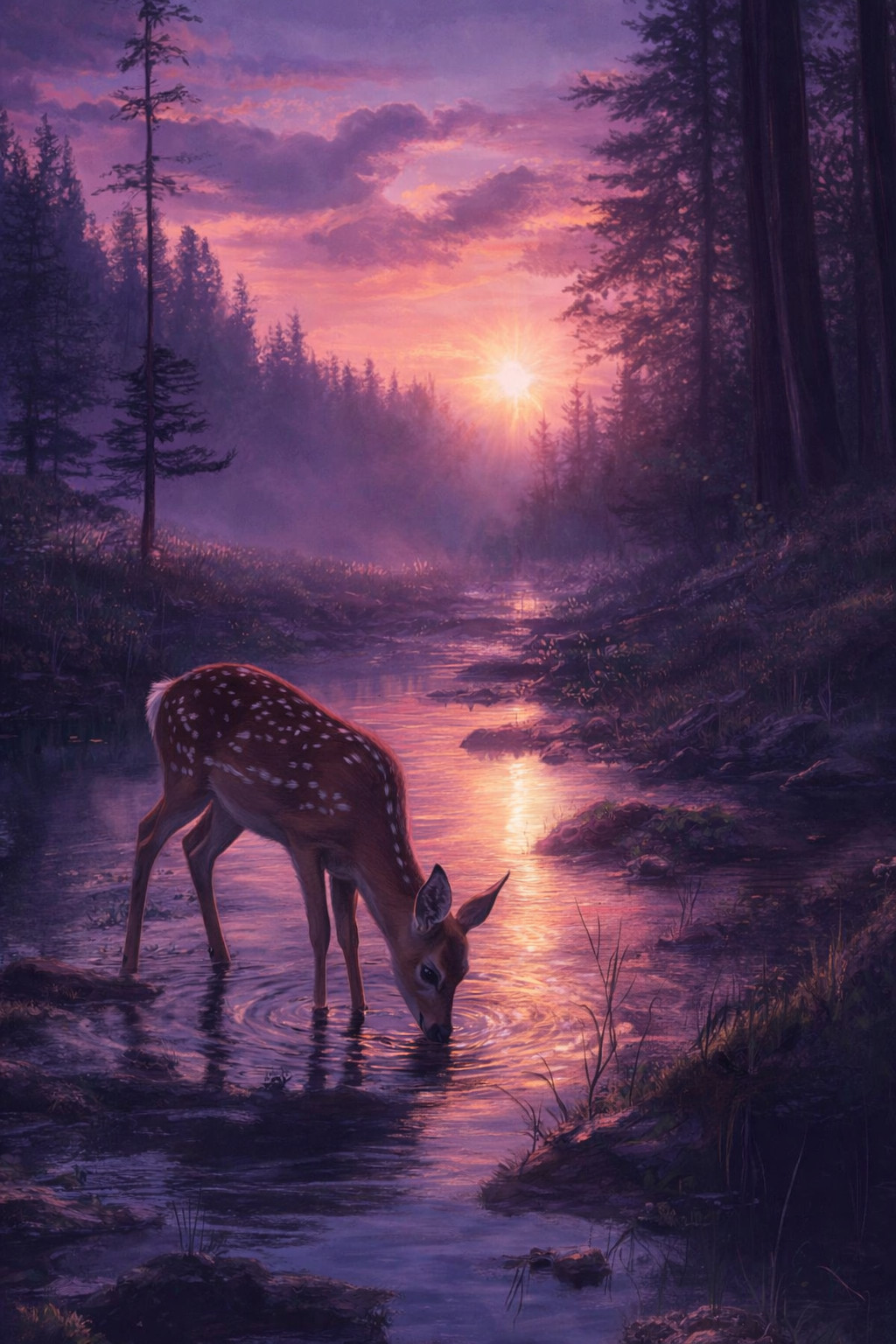Deer In Forest Digital Image Art HD Desktop Wallpaper Photo Background