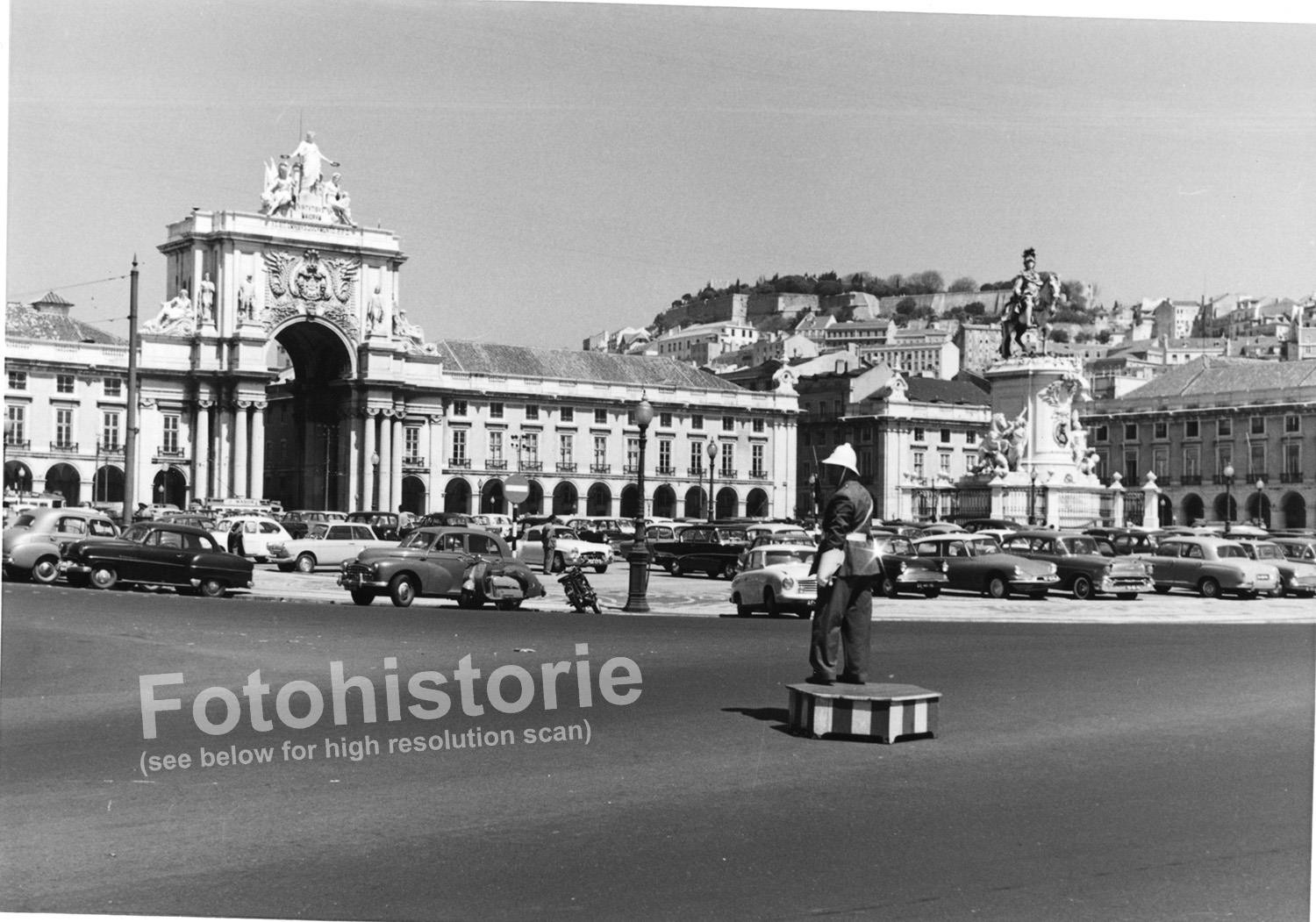 Lisbon Praça do Comércio Traffic Policeman Cars 1960s Portugal Street Scene