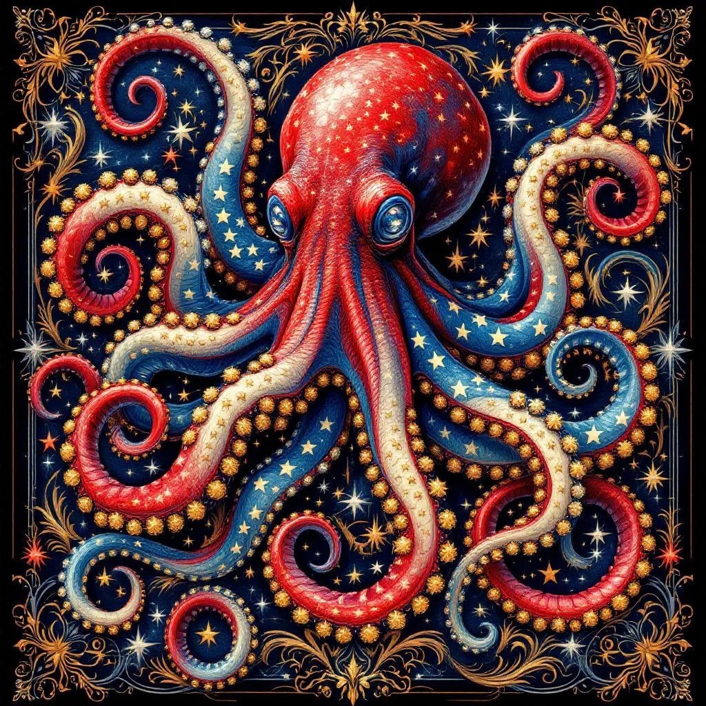 Patriotic Octopus Beautiful Digital Art Transparent Download PNG File