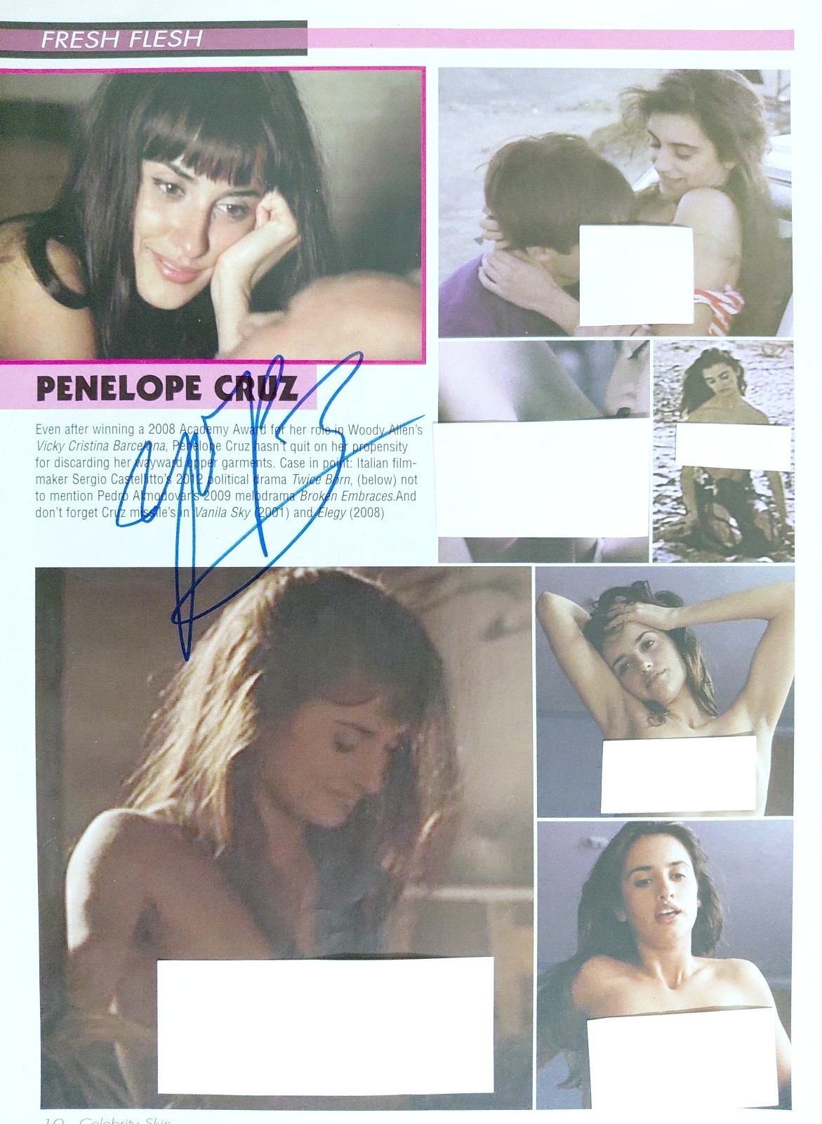 PENELOPE CRUZ Topless Hand Signed 8X10 Celebrity Skin Page