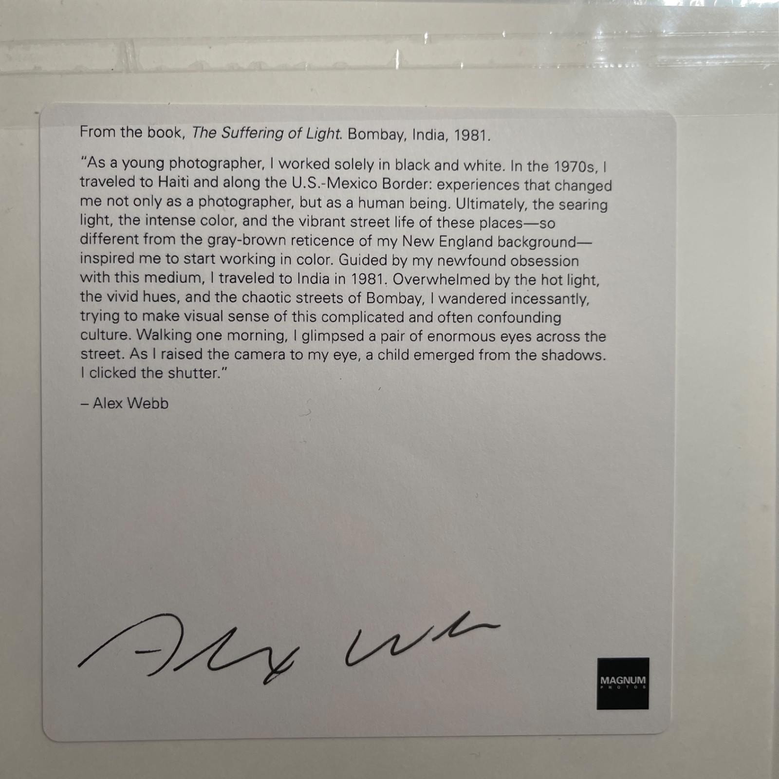SIGNED ALEX WEBB SUFFERING OF LIGHT, 1981, LIMITED EDITION MAGNUM 6×6 PRINT NEW