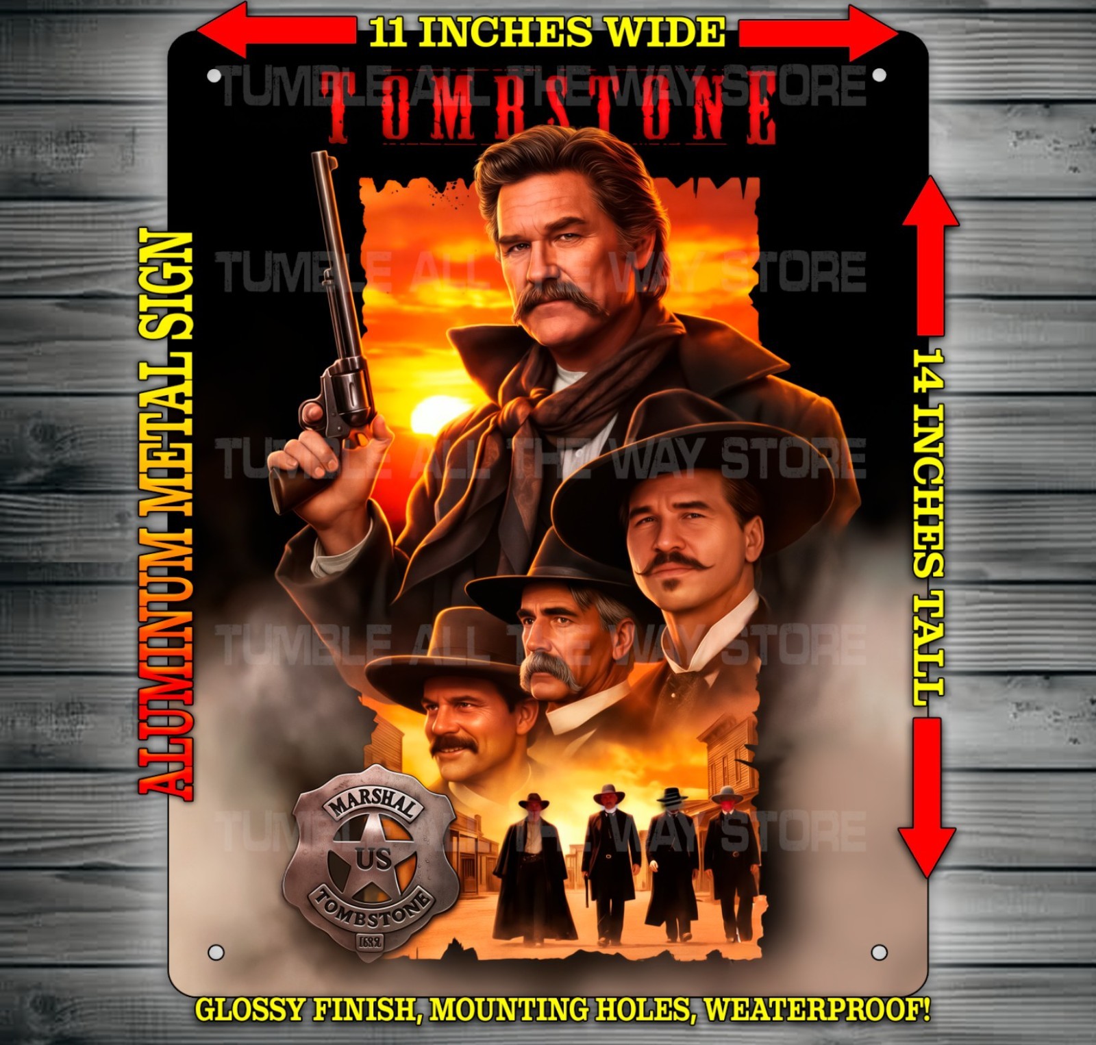 Tombstone 90s Western Wyatt Earp – Doc Holiday Metal Sign Wall Art 14″ x 11″