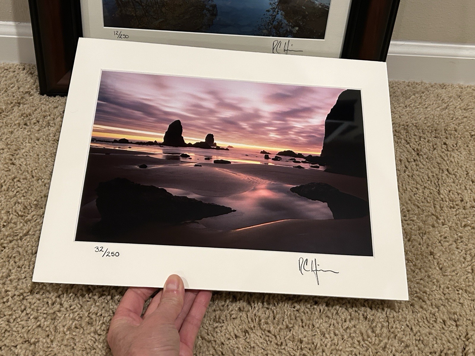Set of Signed Photography 11 x 14 Matted, One Framed, Seashore and Lake Scene