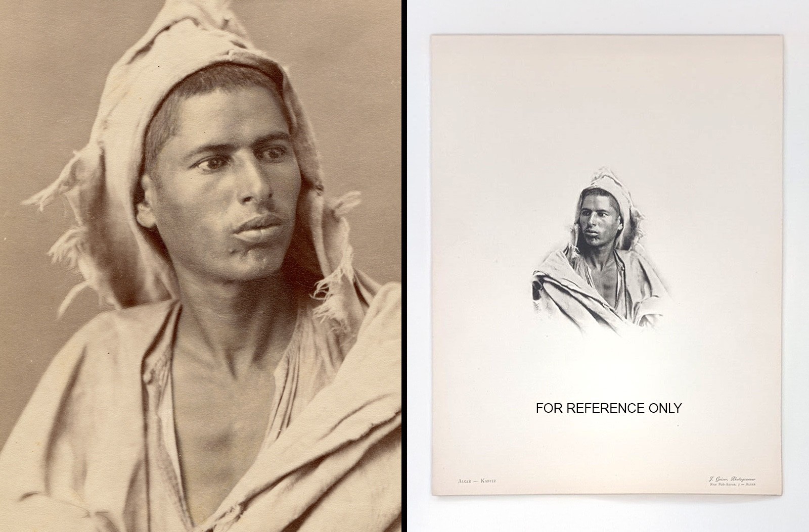 Rare albumen portrait by Jean Geiser: handsome young man, Kabyle c. 1880