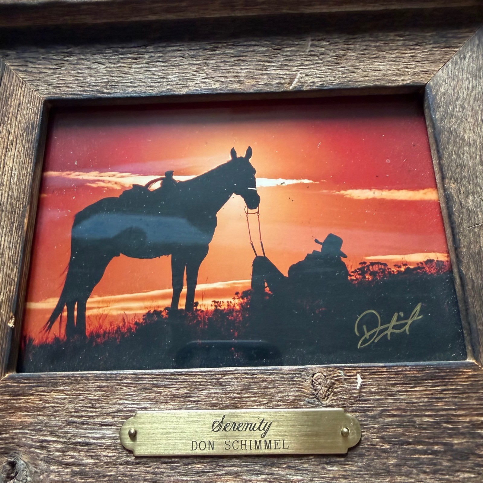 Don Schimmel Serenity Cowboy Horse Photo Rustic Barn Wood Frame Western Art 10×8