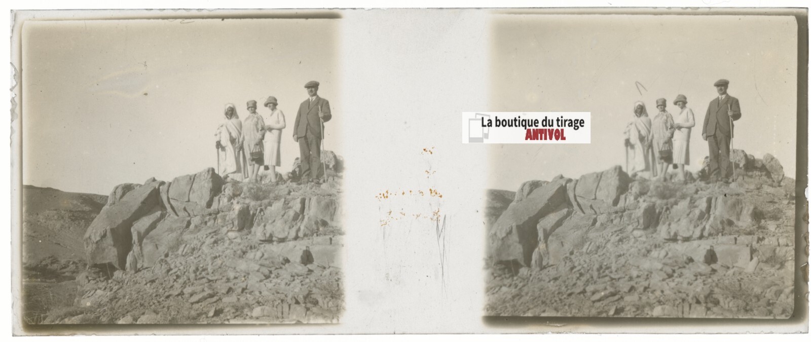 Stroll, Morocco, Stereo Glass Plate, Positive Black & White 4.5×10.7 Cm