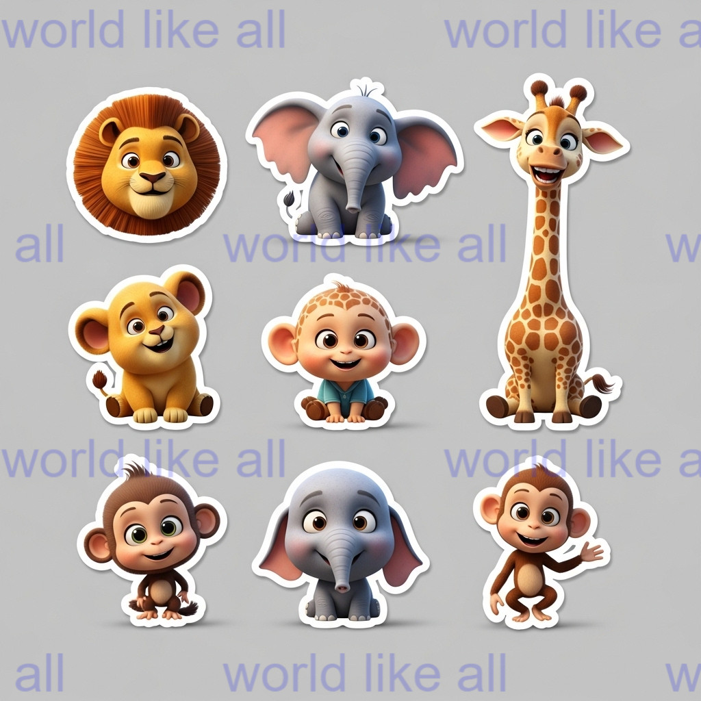 15x Cute Kids Stickers Bundle: 3D Pixar Style | School & Copybook Digital Art 4K