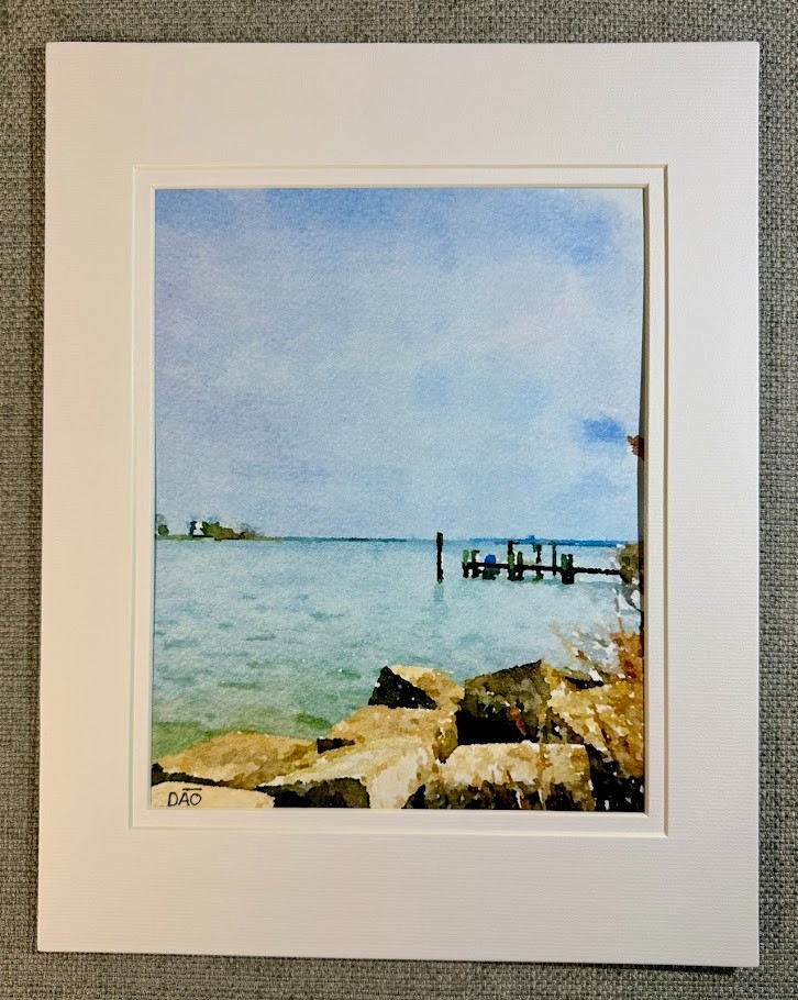 Pier & Riprap Digital Watercolor Original Photograph 8 X 10 Mat 11 X 14 – Signed