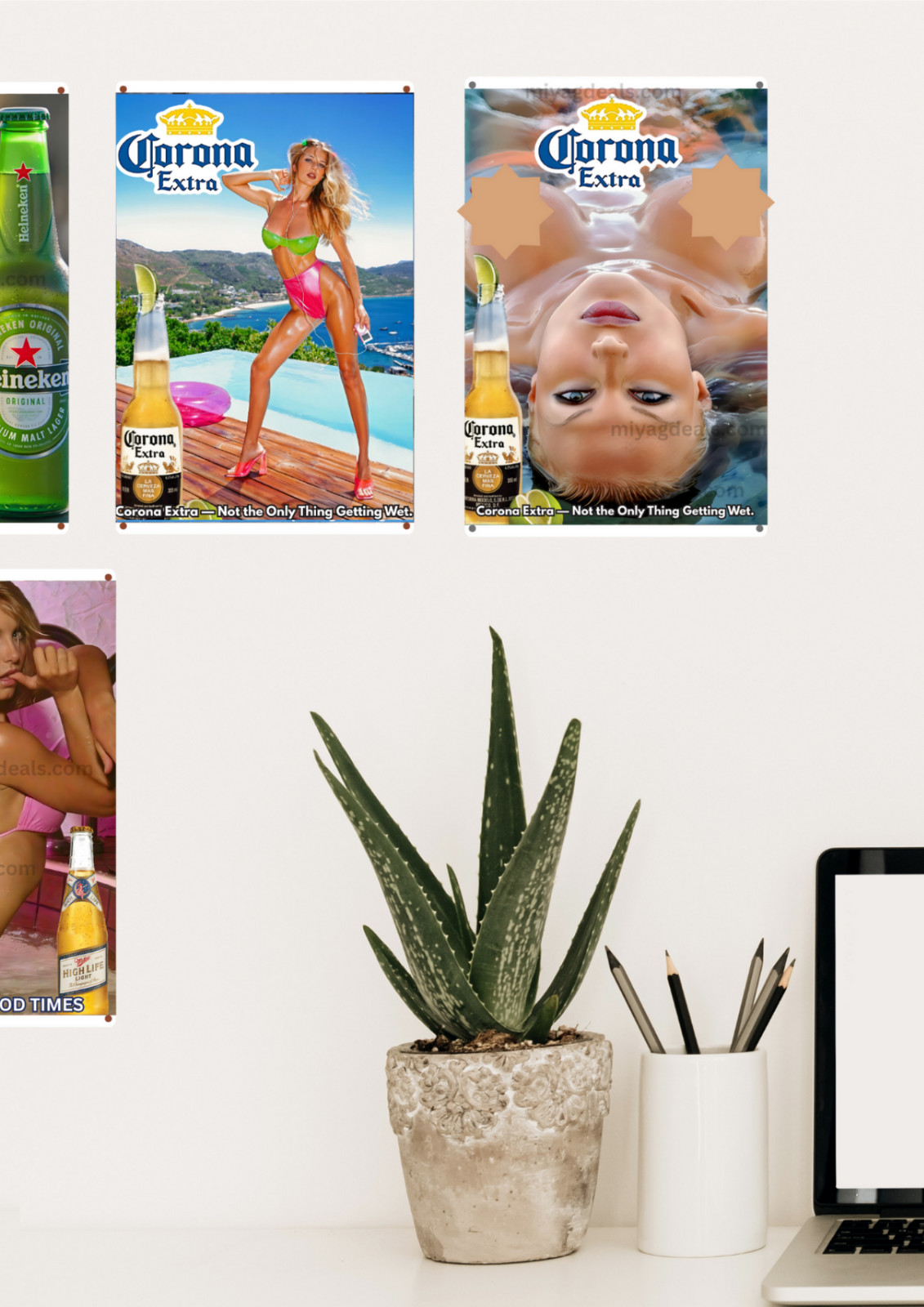 Sexy Pinup Girl Upside Down PBRBeer Poster 8×12 Metal Sign Man Cave Wall Decor