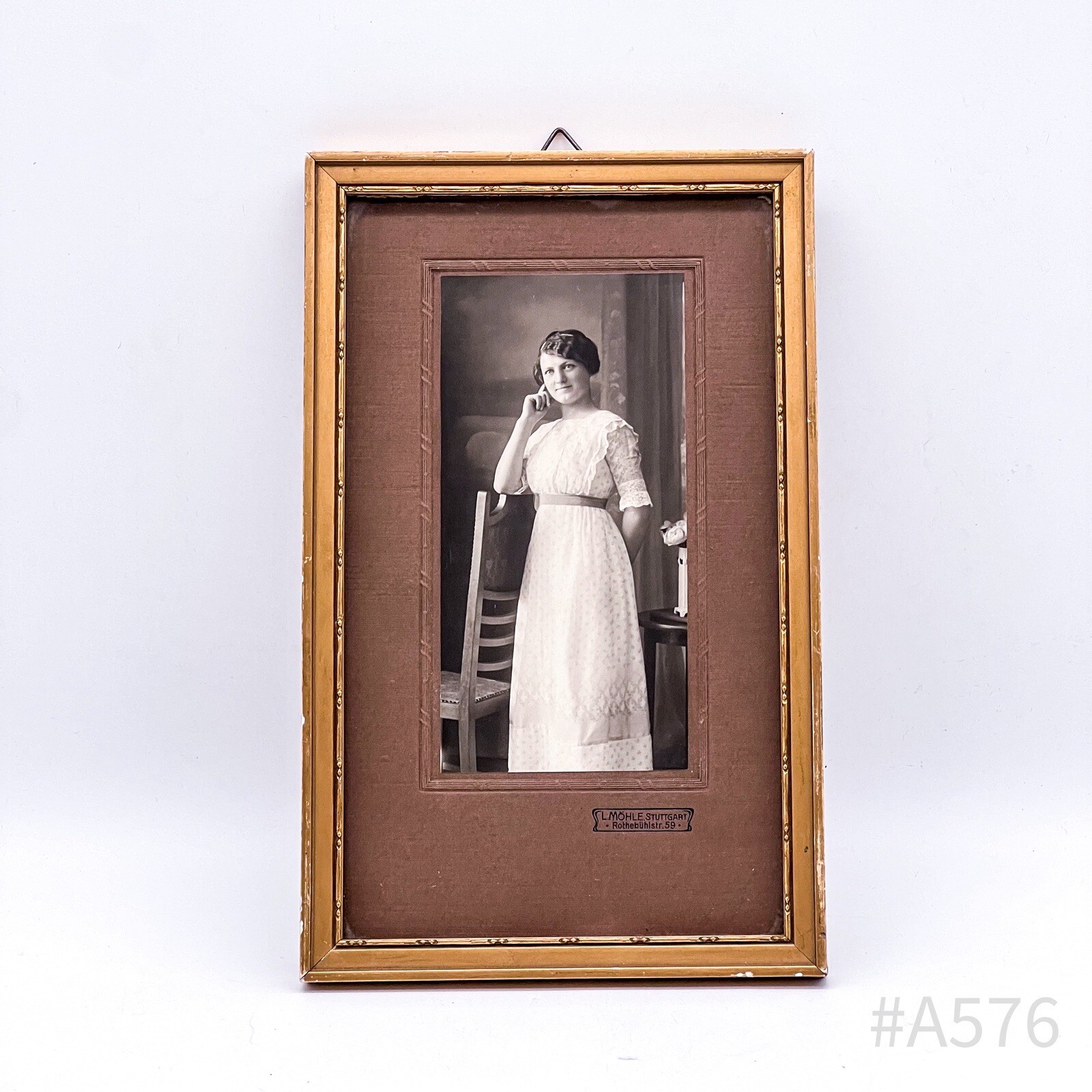Antique Photograph With Frame & Glass Insert L. Möhle, Stuttgart 15 X 24 Cm