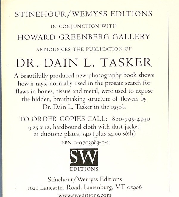 Dr. Dain L. Tasker (1872-1964) Art Photo Book Announcement Card – X-ray Flowers