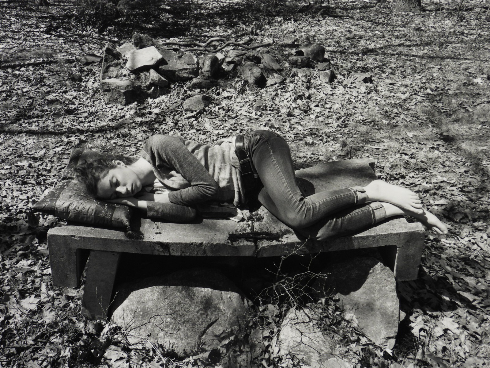 Charles Fendrock Silver Gelatin Large Format Photograph Bench w/ Sleeping Woman