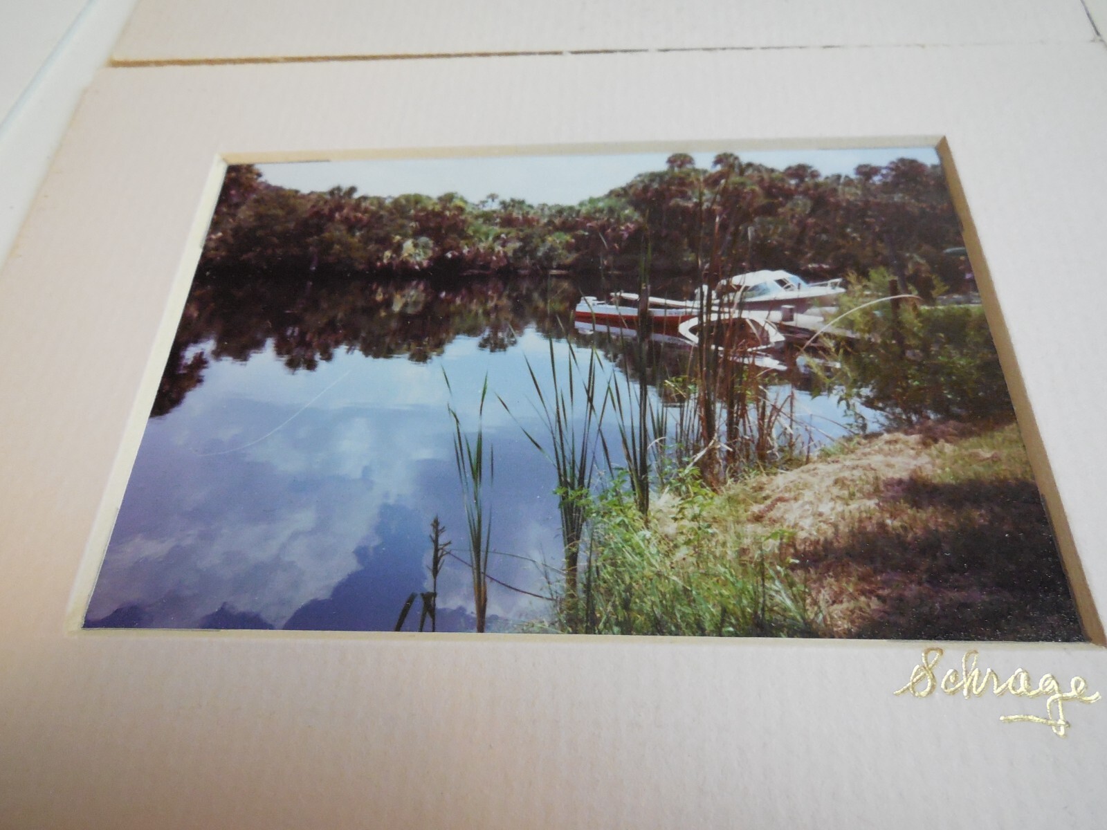 O6 Venice Florida set 4 Color Photograph Matted & Signed Water Tug Boat Schrage