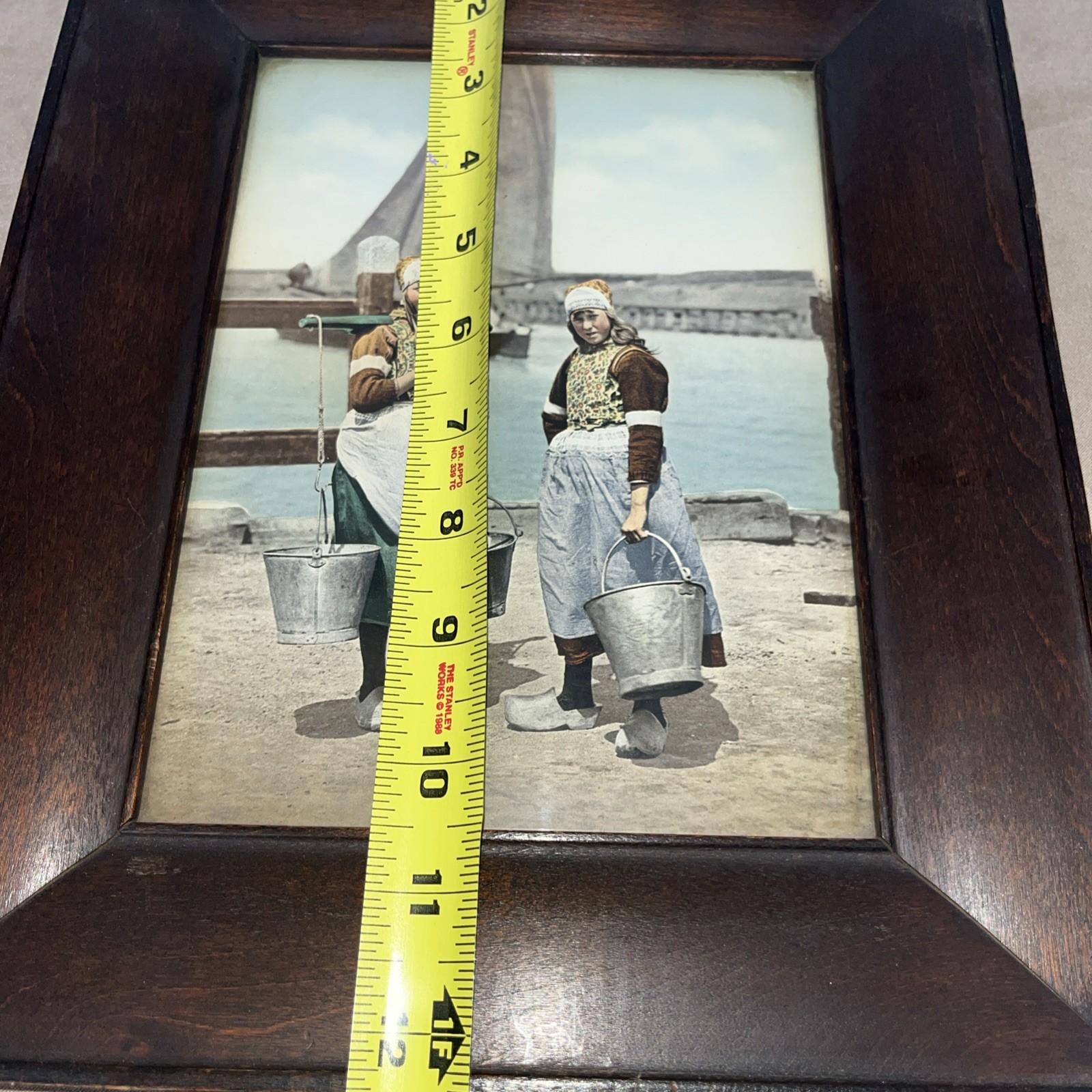 Antique Photochrom Girls Of Marken Island Holland Netherlands Heavy Wood Frame