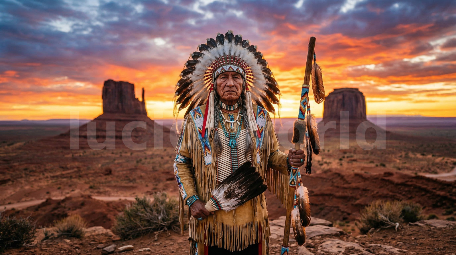 Native Chief Headdress Desert Sunset Digital Download File Printable Wall Art