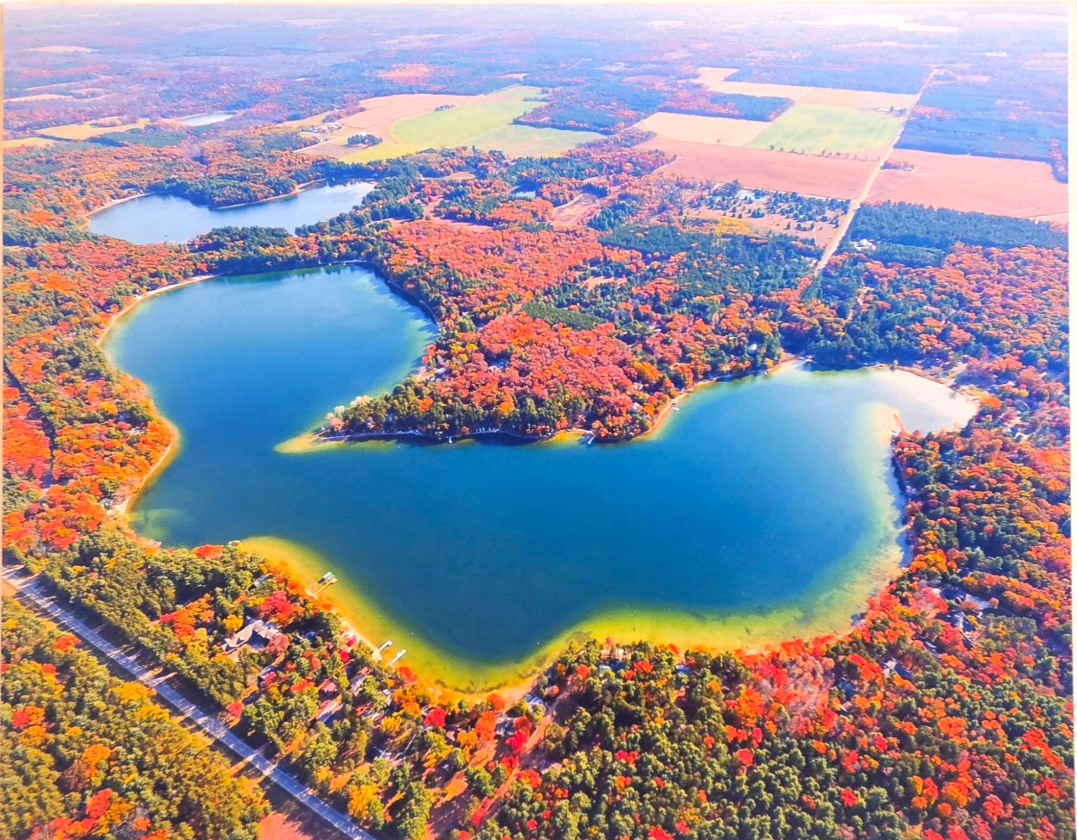 Big Hills Lake, Waushara Co., Saxeville, Wisc Overhead Air Photo. Frame Optional