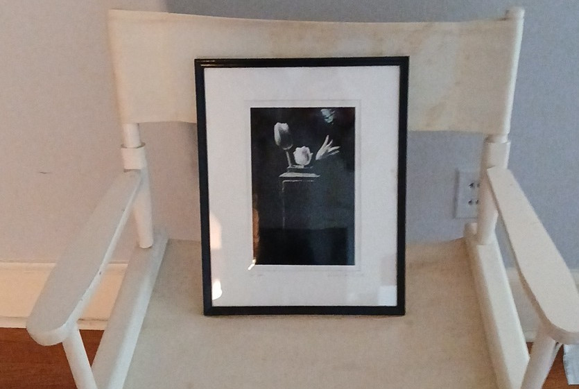 Framed Signed Dated PHOTOGRAPH Black & White Flowers/Vase 1989-14.75″H X 12″L