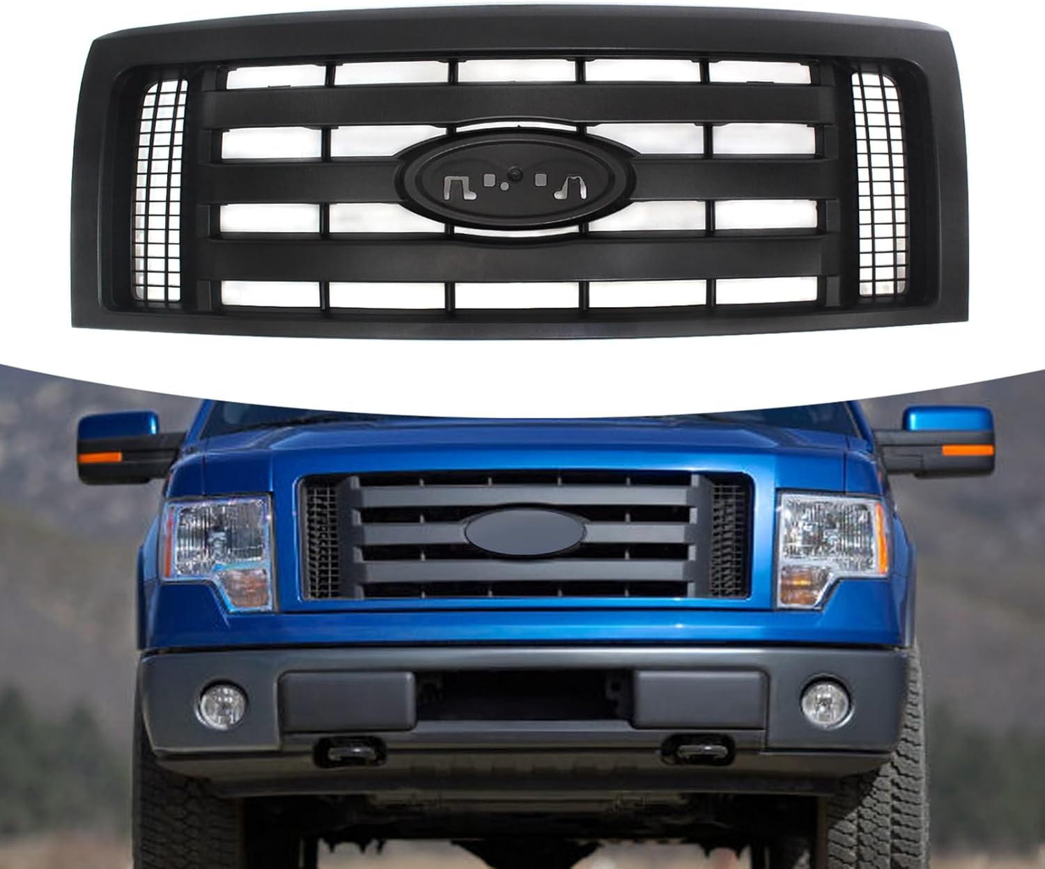Front Bumper Grille Assembly Compatible with 2009-2014 Ford F – 150 F150 Centre