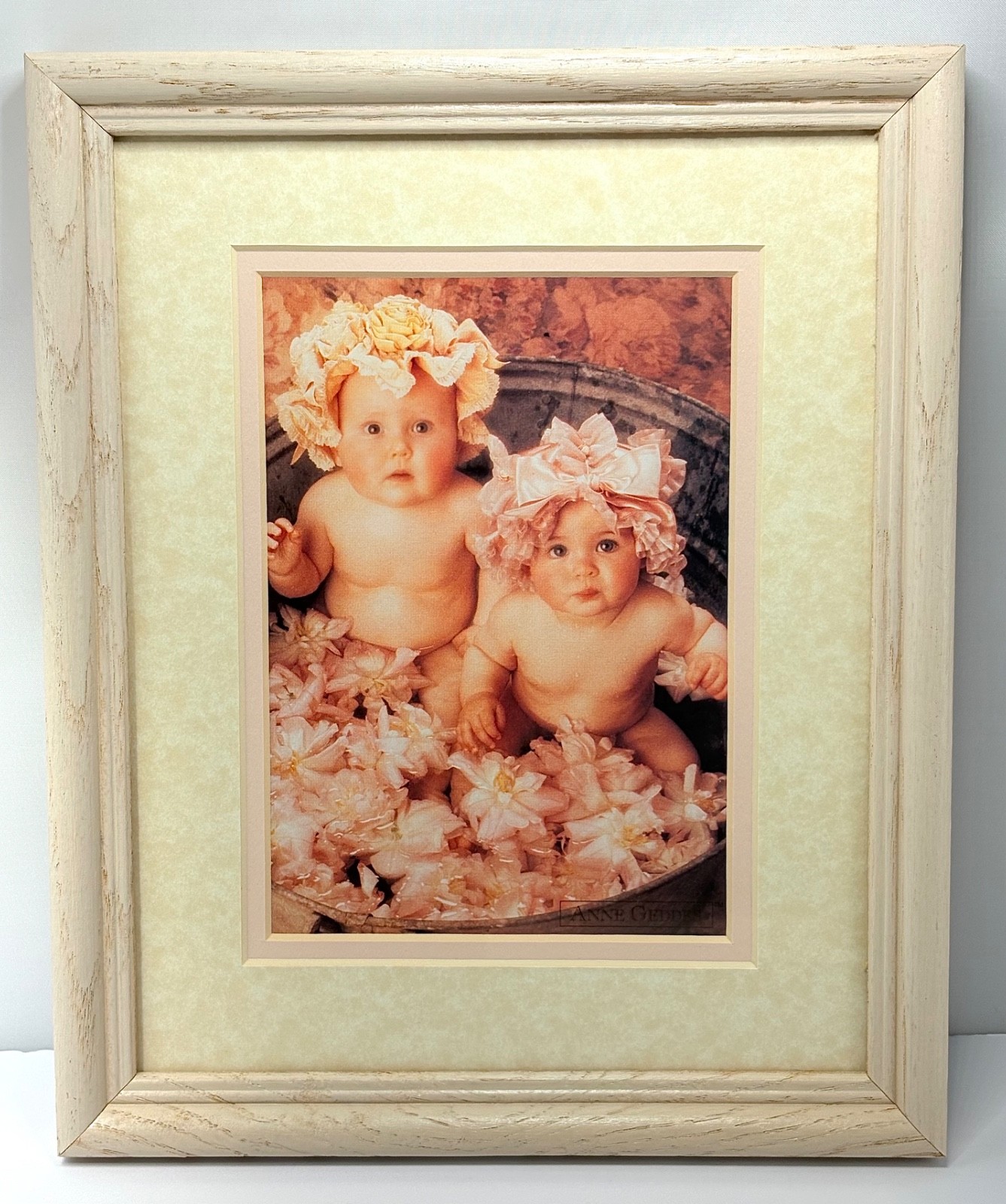 2 VTG Framed & Matted Baby Pictures, Baby Room/Bath ~ 8×10’s ~Anne Geddes Prints