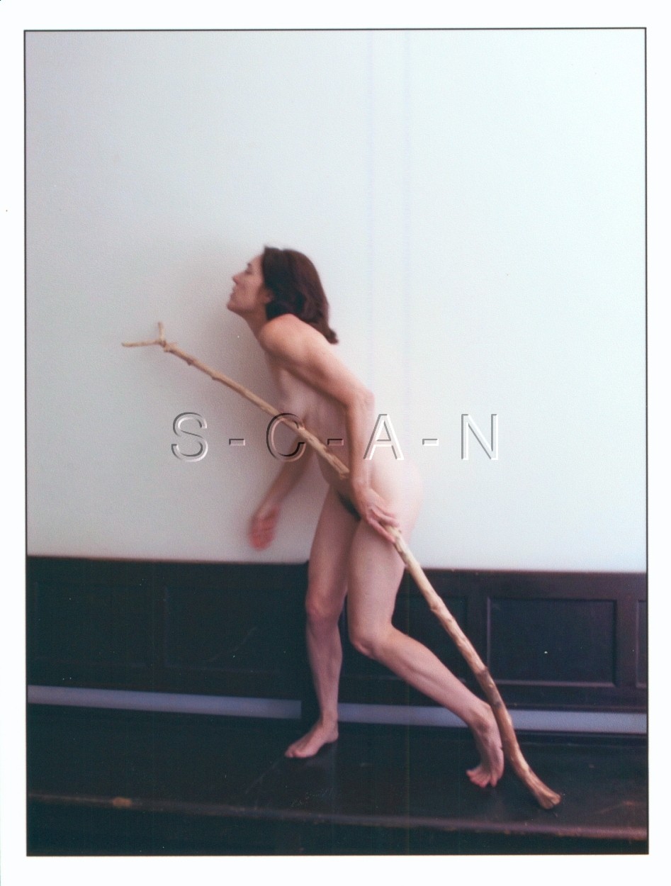 Vintage Art Color Photo- Long Legs- Skinny Woman- Church- Large Stick- Nude