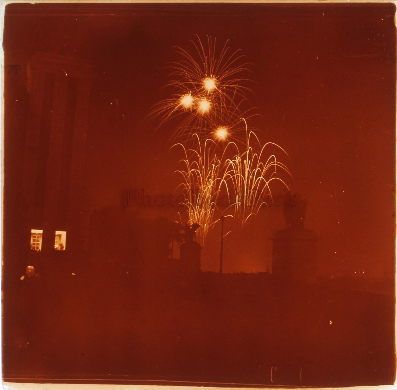 France Paris 1937 Fireworks World Expo Photo Stereo Plate